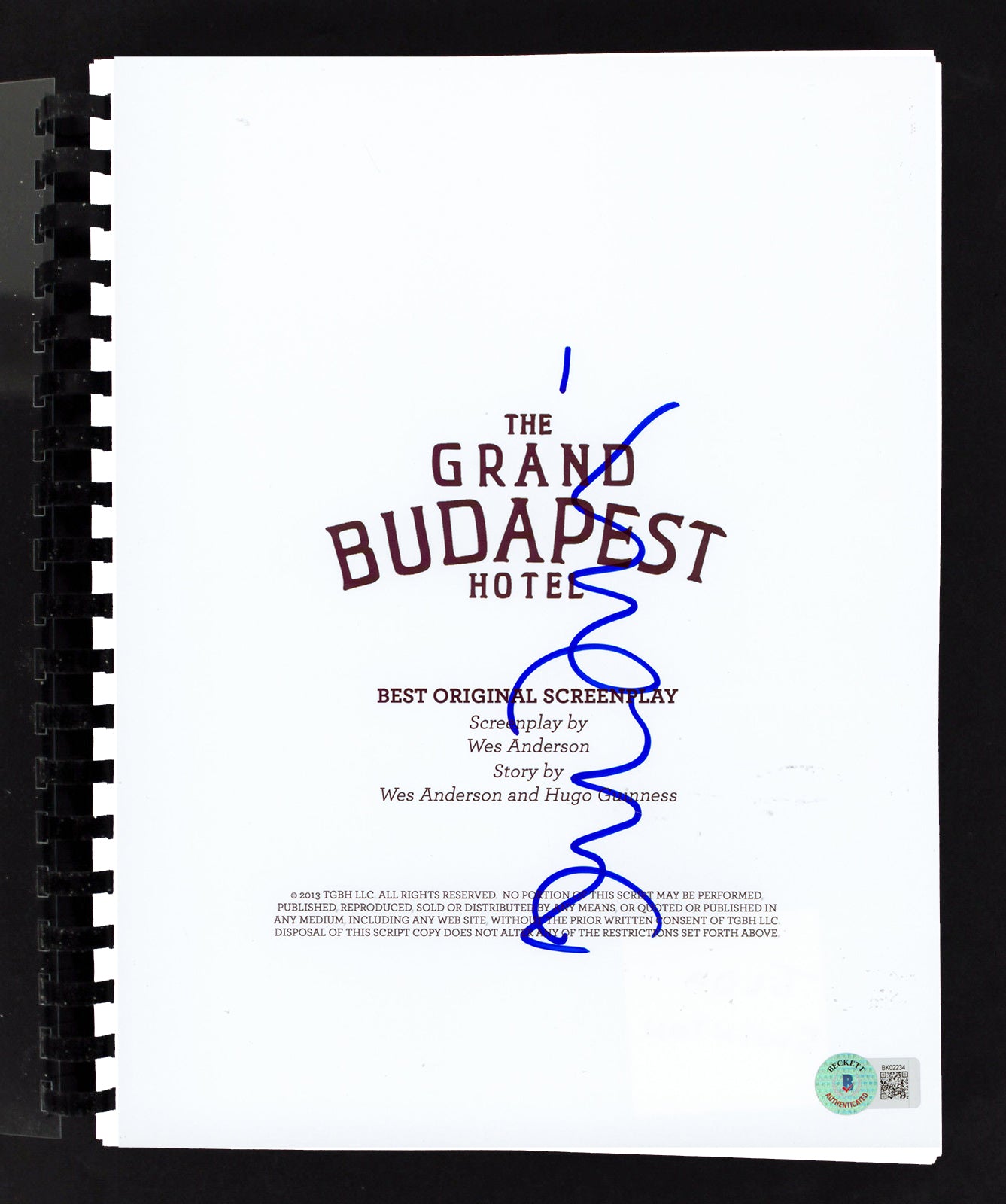 Tilda Swinton The Grand Budapest Hotel Signed Movie Script BAS #BK02234