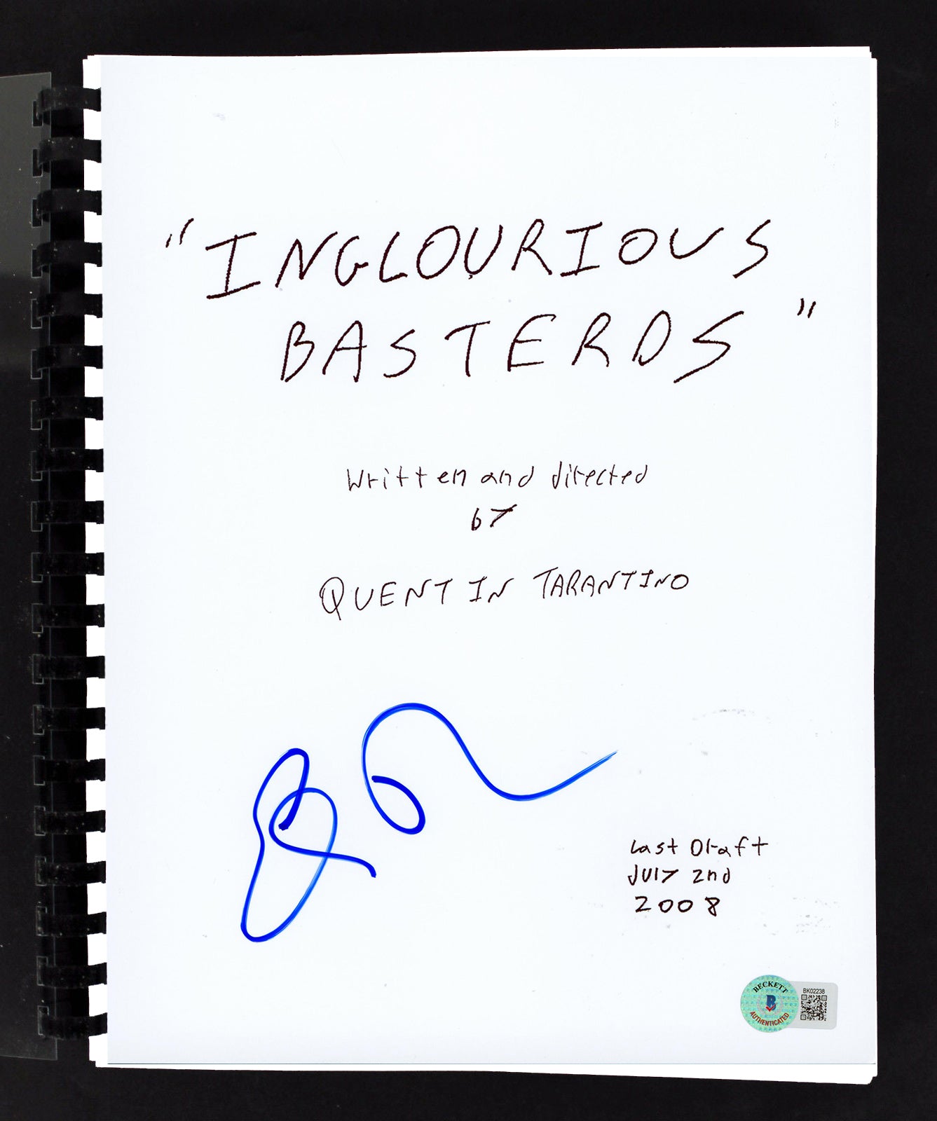 Eli Roth Inglourious Basterds Authentic Signed Movie Script BAS #BK02238
