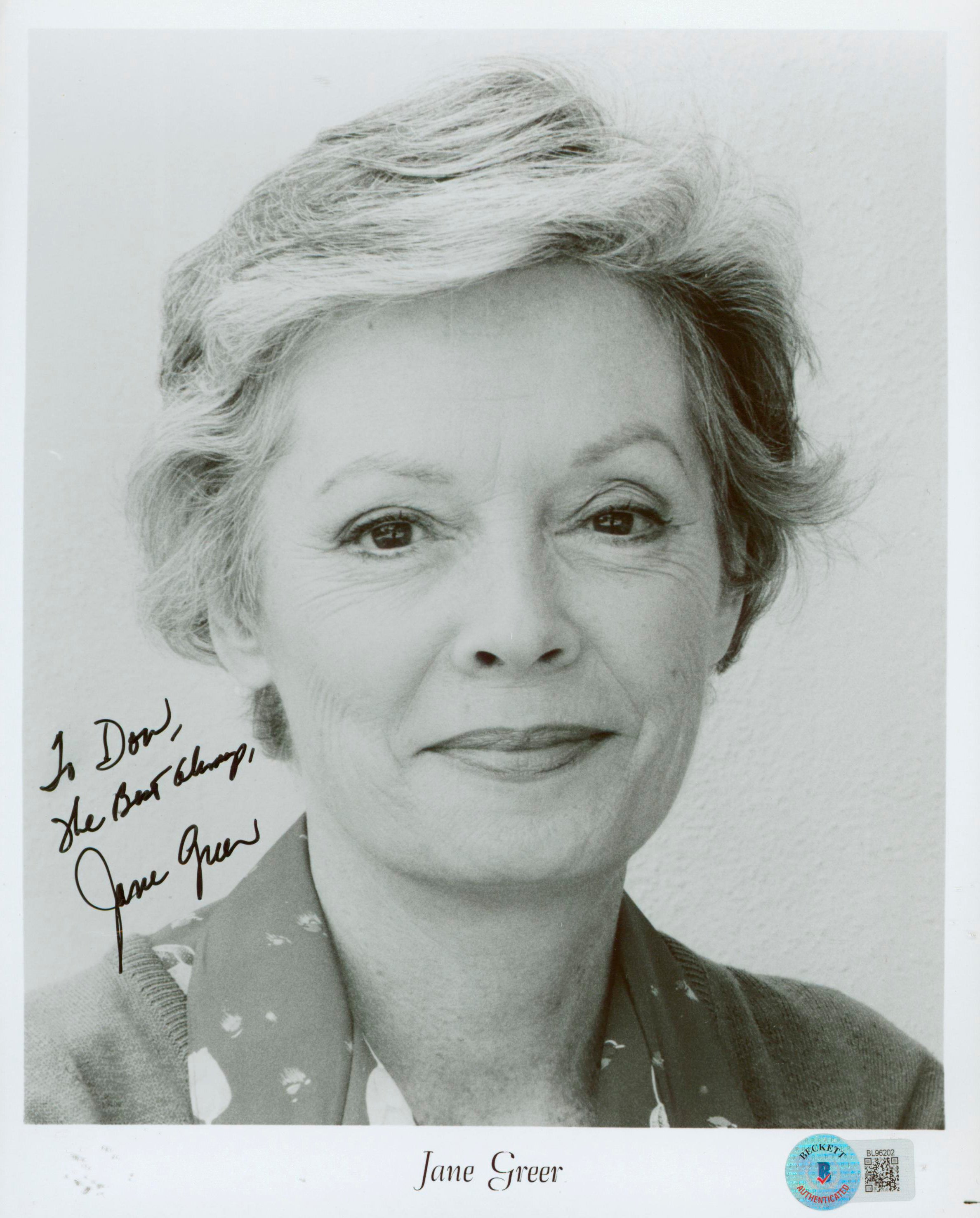 Jane Greer Out of the Past "The Best Champ" Signed 8x10 Photo BAS #BL96202