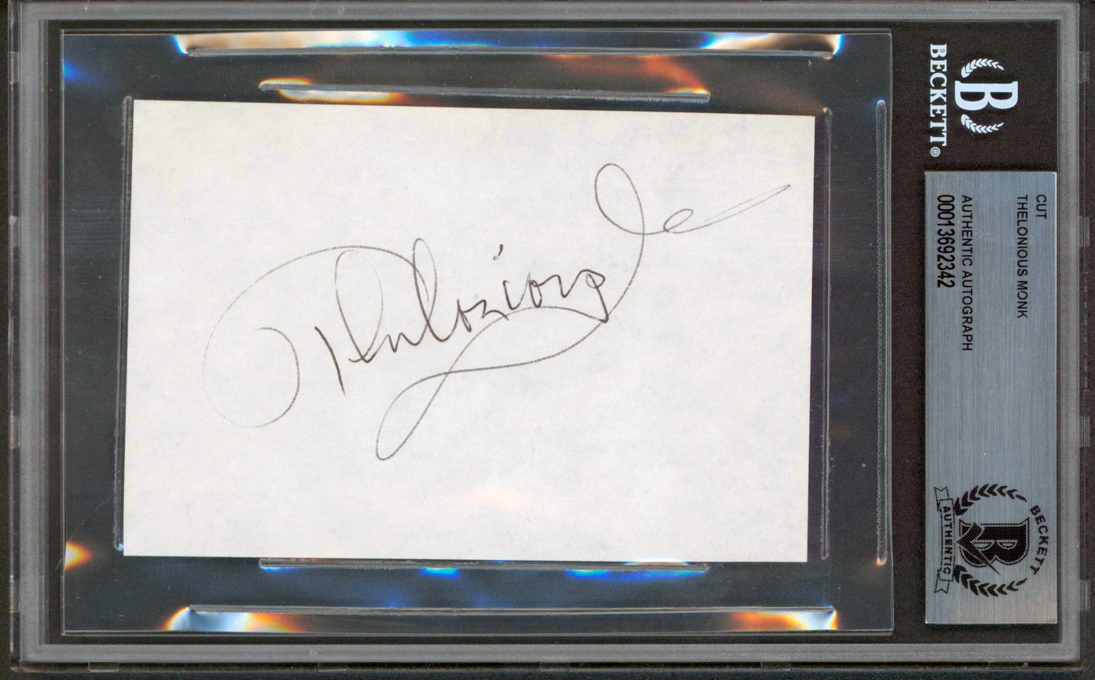 Thelonious Monk Authentic Signed 3x4.5 Cut Signature Autographed BAS Slabbed