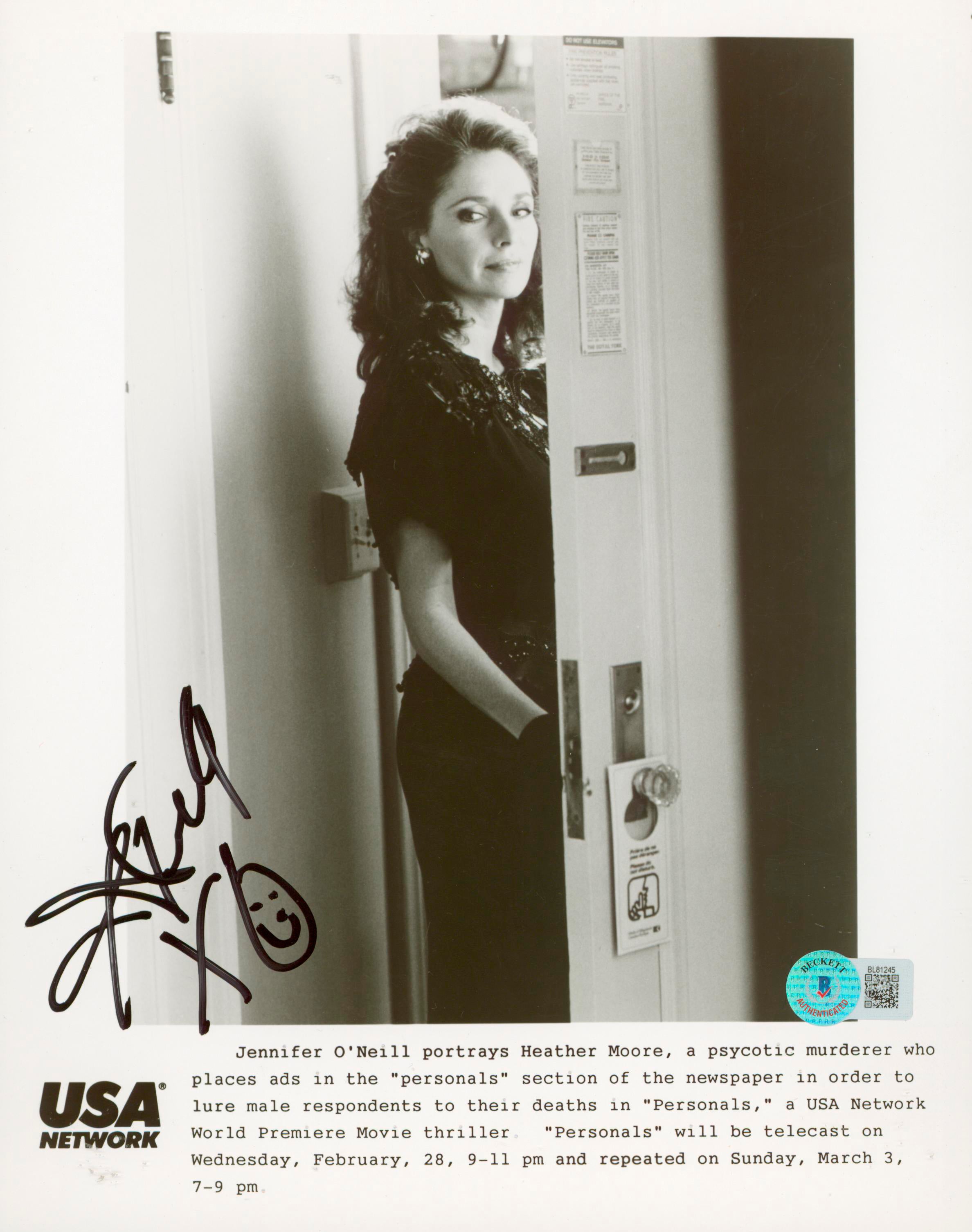 Jennifer O'Neill Personals Authentic Signed 8x10 Photo Autographed BAS #BL81245