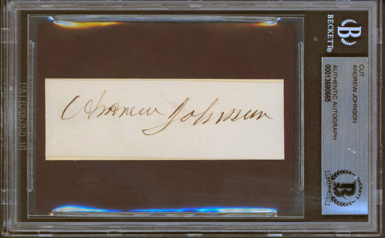 Andrew Johnson Authentic Signed 1x3.25 Cut Signature Autographed BAS Slabbed