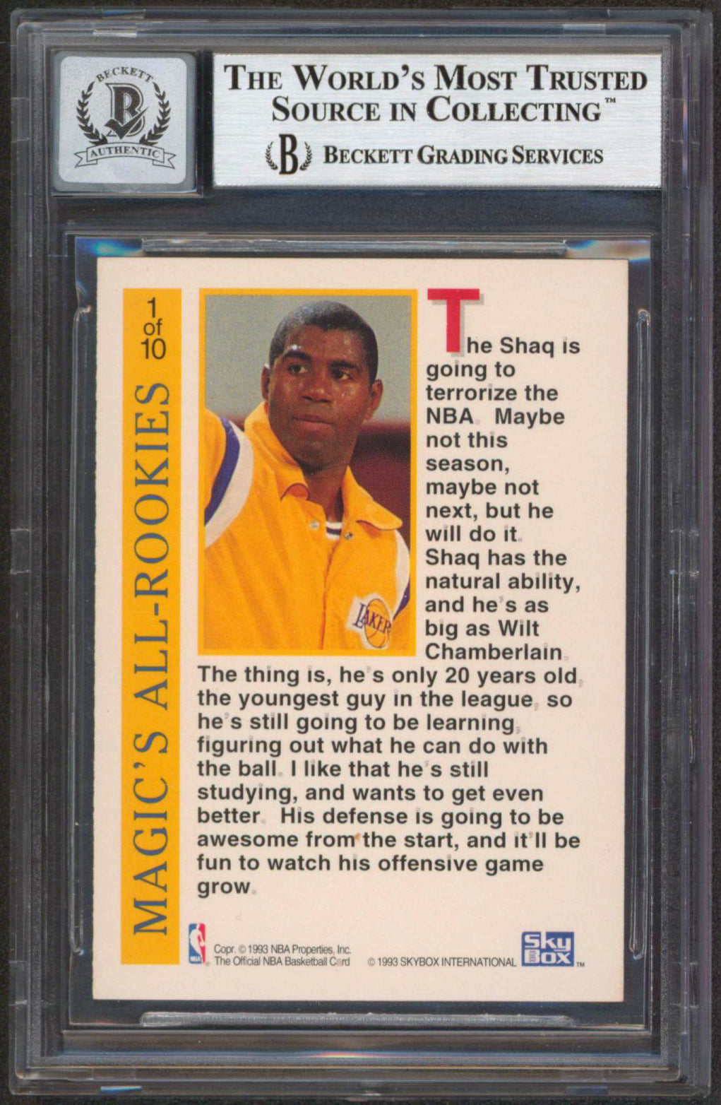 Shaquille O'Neal & Magic Johnson Signed 1992 Hoops #S13 Card Auto 10 BAS Slabbed