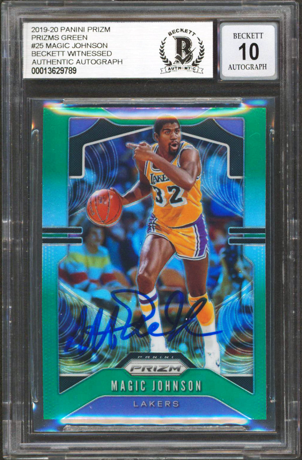 Magic Johnson Authentic Signed 2019 Panini Prizms Green 25 Card Auto 10 BAS Slab