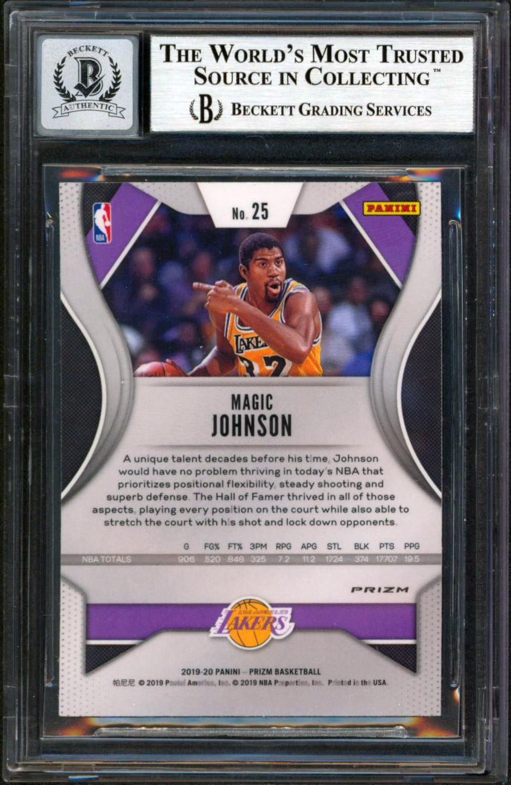 Magic Johnson Authentic Signed 2019 Panini Prizms Green 25 Card Auto 10 BAS Slab