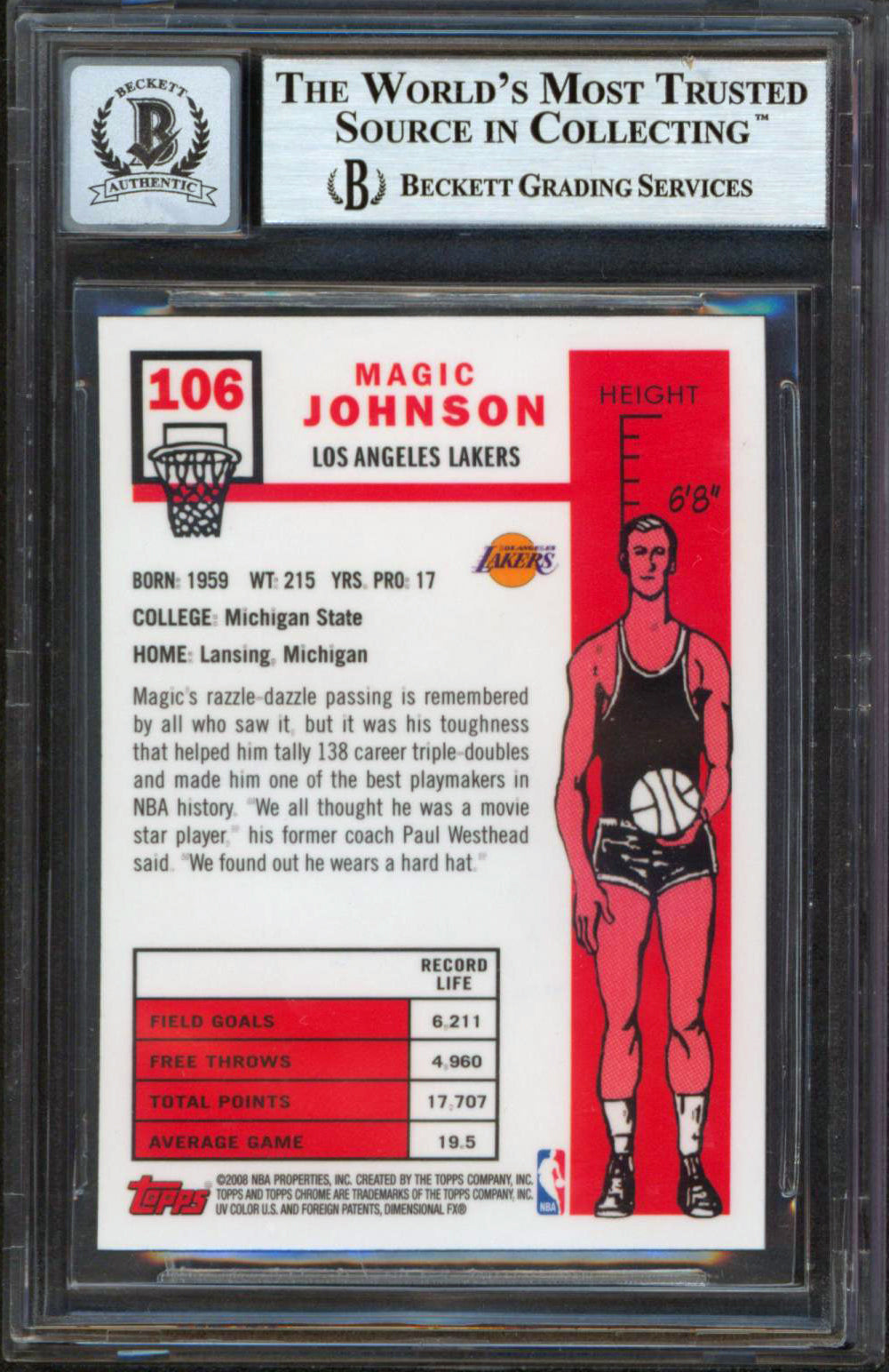 Lakers Magic Johnson Signed 2007 Topps Chrome '57 Var #106 Card Auto 10 BAS Slab