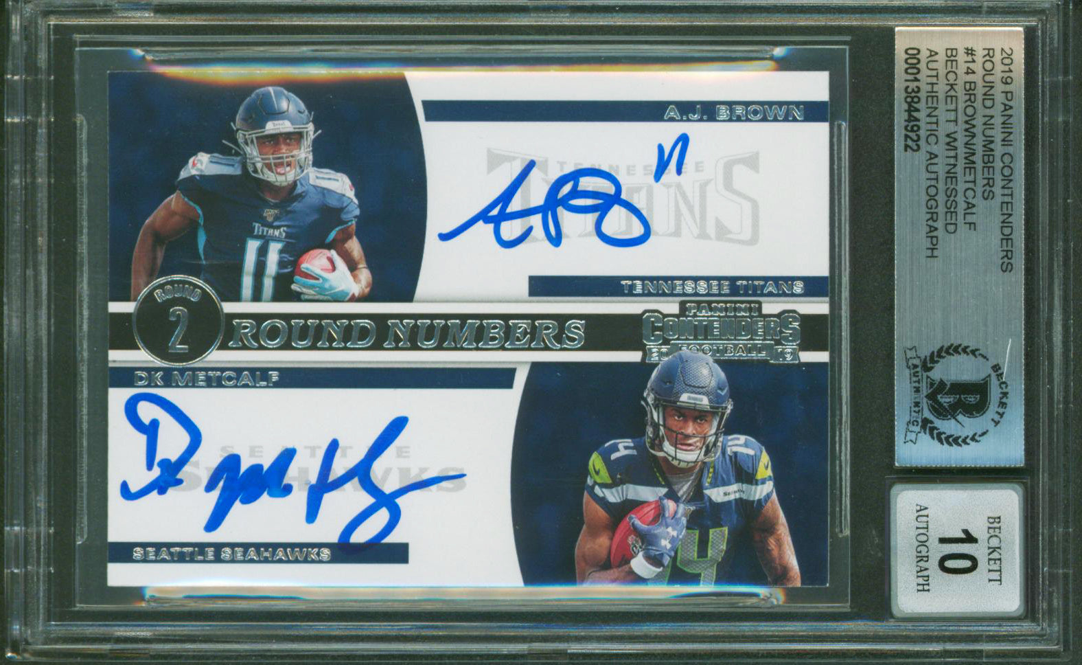 AJ Brown & DK Metcalf Signed 2019 Panini Contenders RR #14 Card Auto 10 BAS Slab