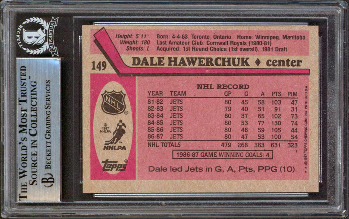 Jets Dale Hawerchuk Signed 1987-88 Topps #149 Card Autographed BAS Slabbed