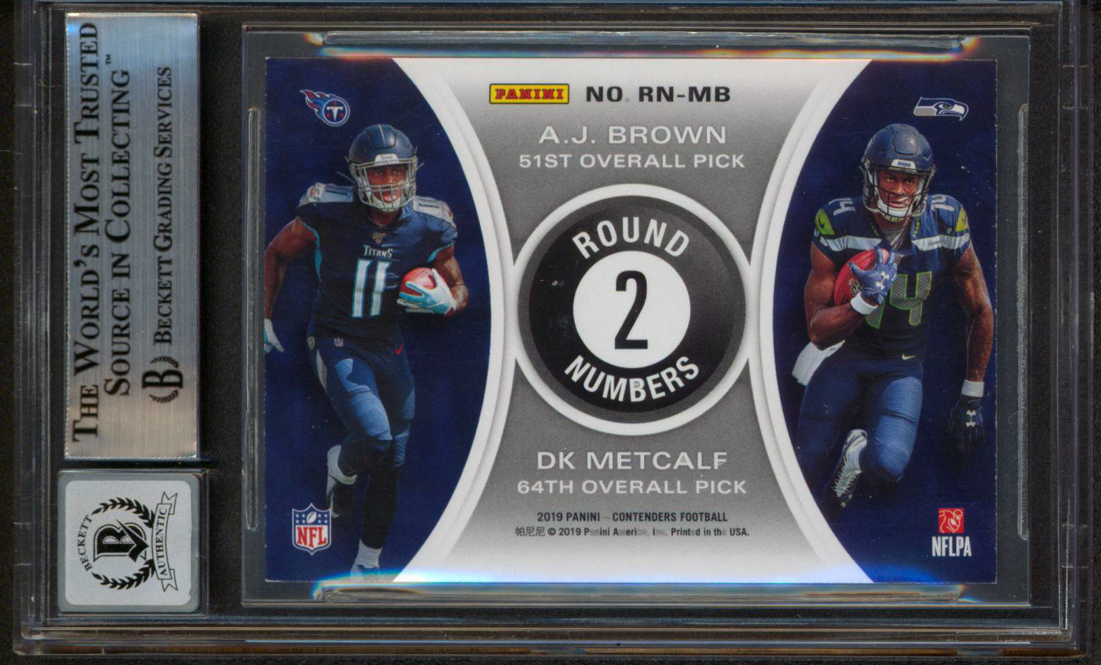 AJ Brown & DK Metcalf Signed 2019 Panini Contenders RR #14 Card Auto 10 BAS Slab