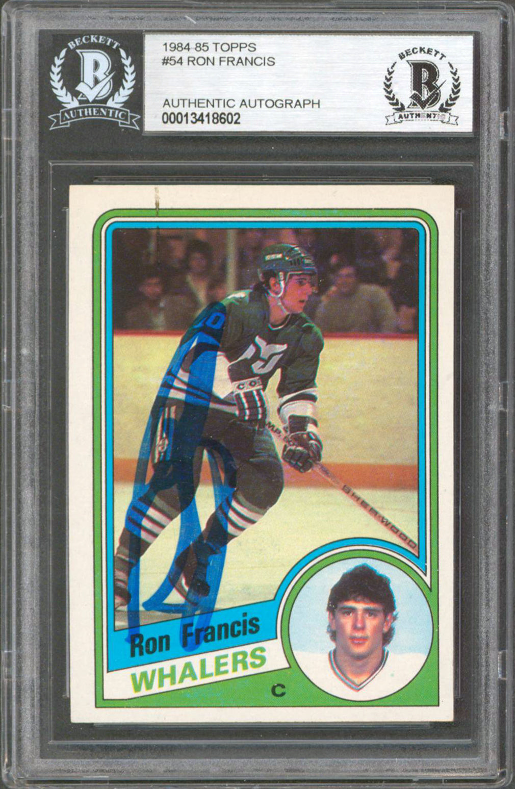 Whalers Ron Francis Authentic Signed 1984-85 Topps #54 Card BAS Slabbed