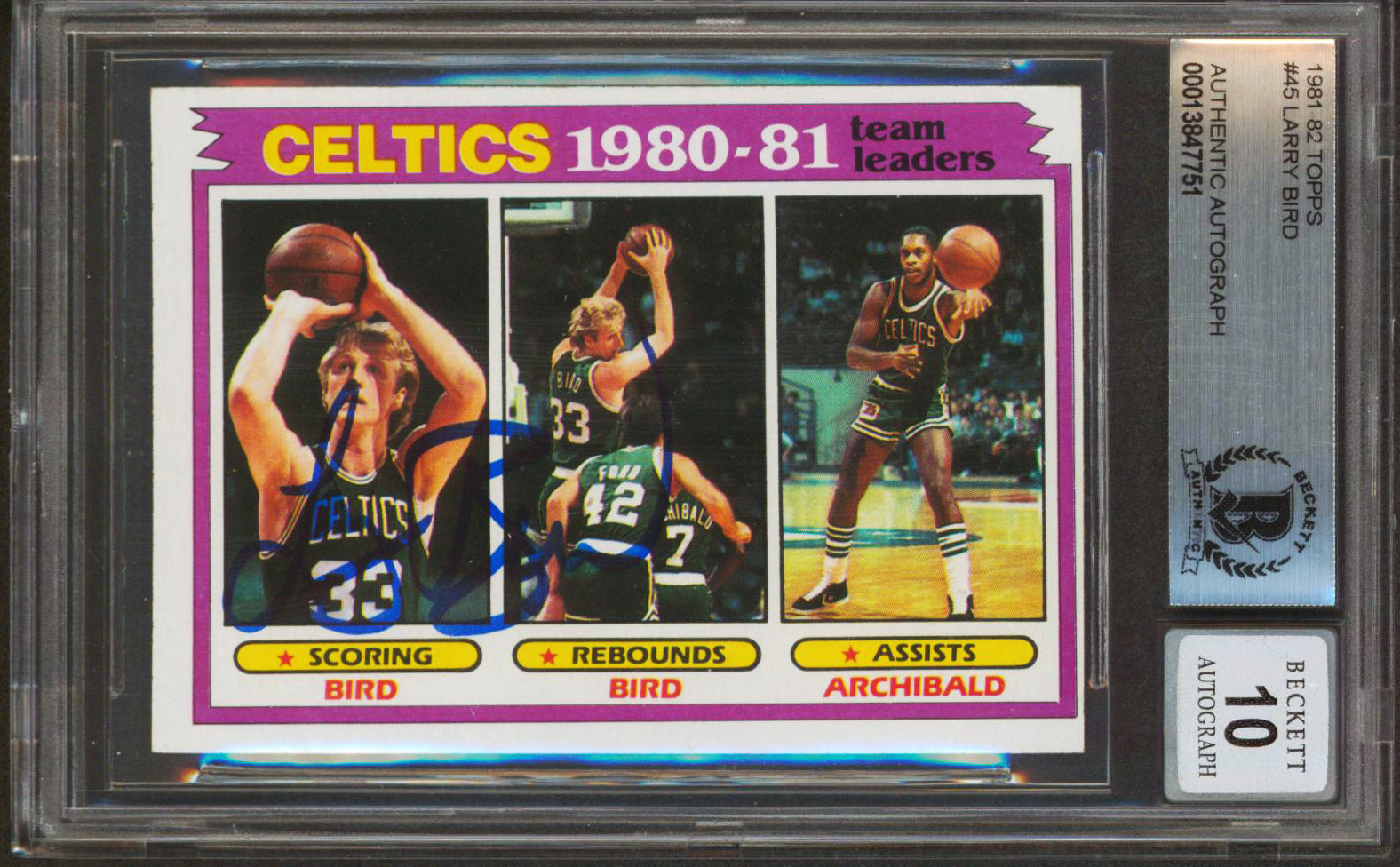 Celtics Larry Bird Signed 1981 Topps #45 Card Auto Graded Gem 10! BAS Slabbed