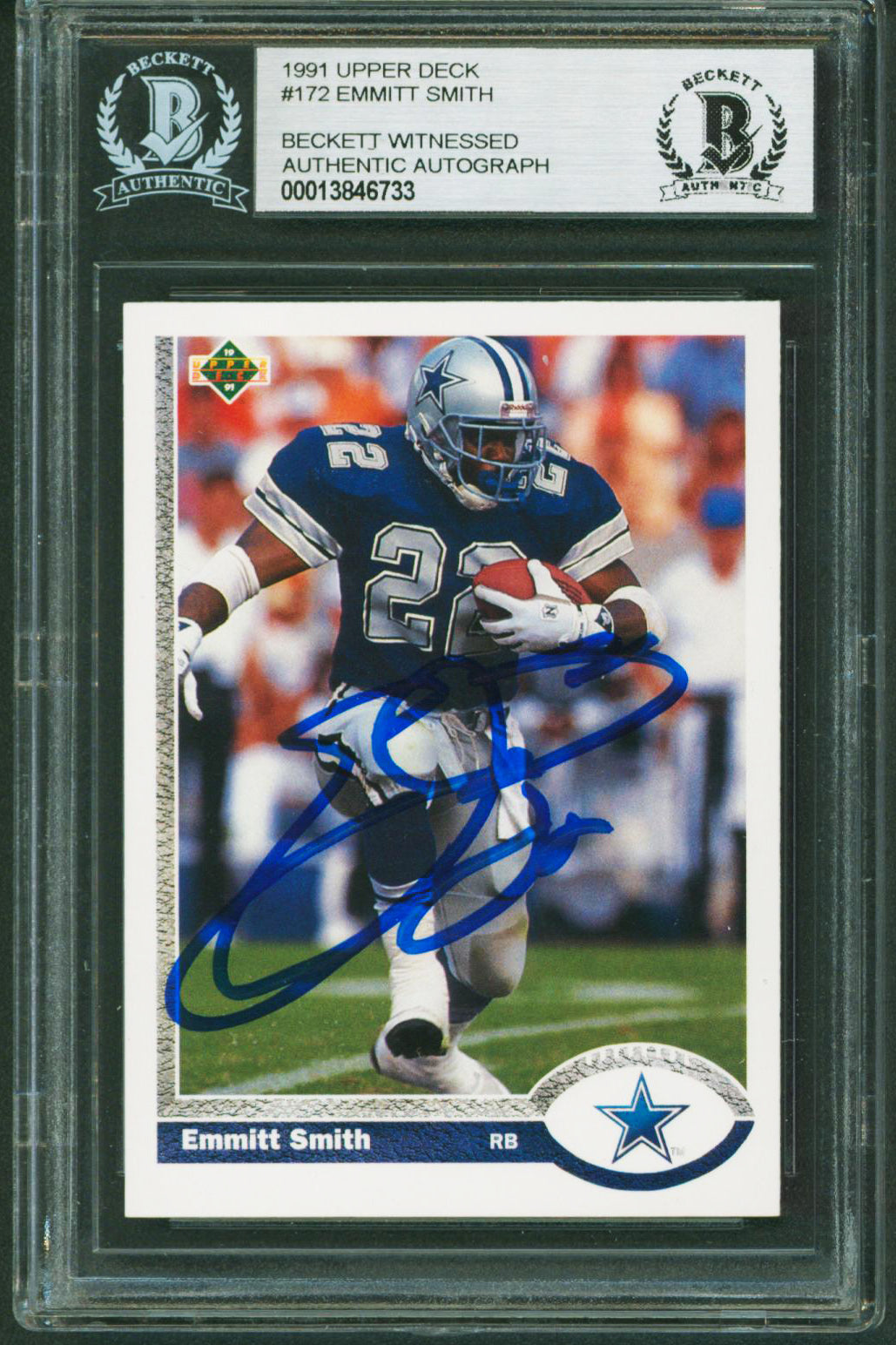 Cowboys Emmitt Smith Authentic Signed 1991 Upper Deck #172 Card BAS Slabbed