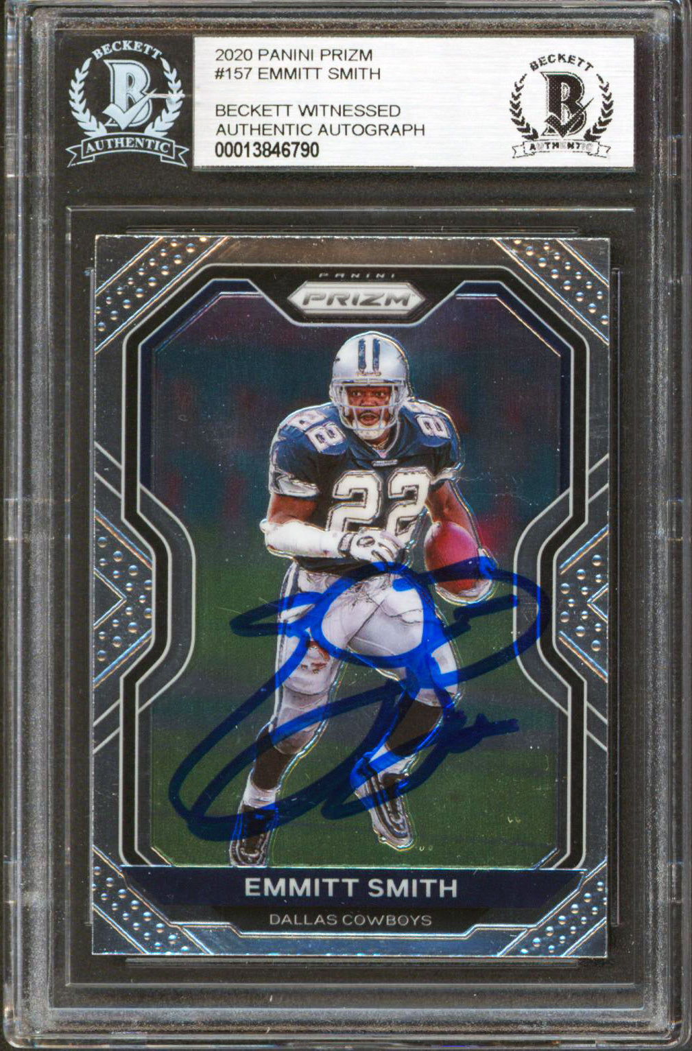 Cowboys Emmitt Smith Authentic Signed 2020 Panini Prizm #157 Card BAS Slabbed
