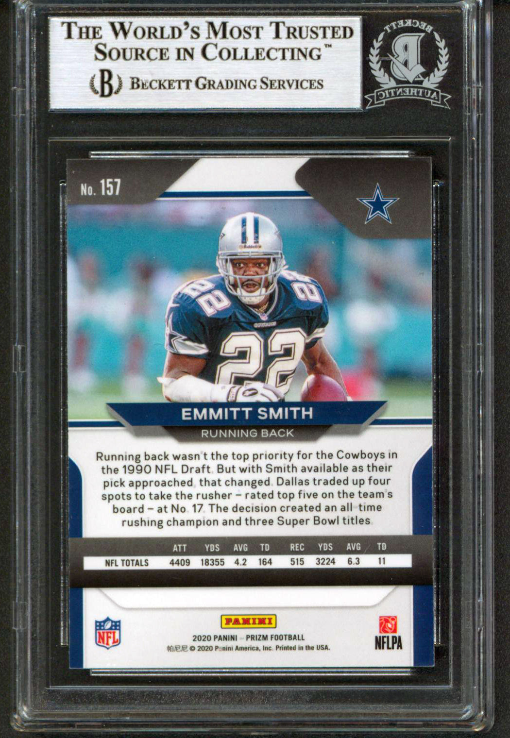 Cowboys Emmitt Smith Authentic Signed 2020 Panini Prizm #157 Card BAS Slabbed
