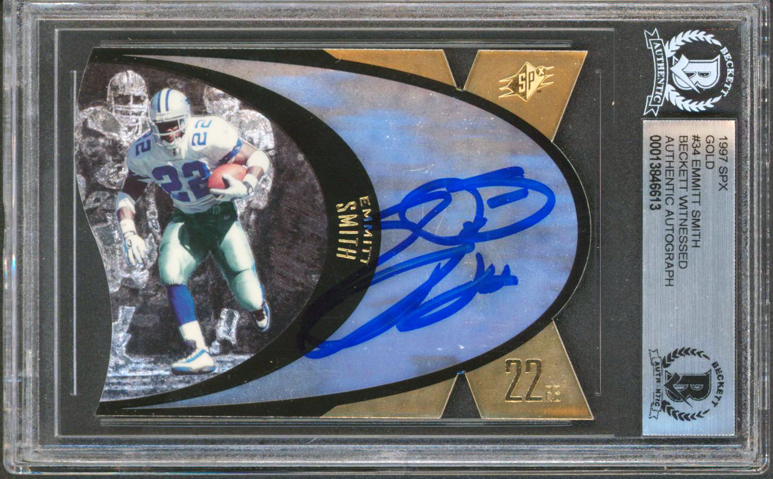 Cowboys Emmitt Smith Authentic Signed 1997 SPX Gold #34 Card BAS Slabbed