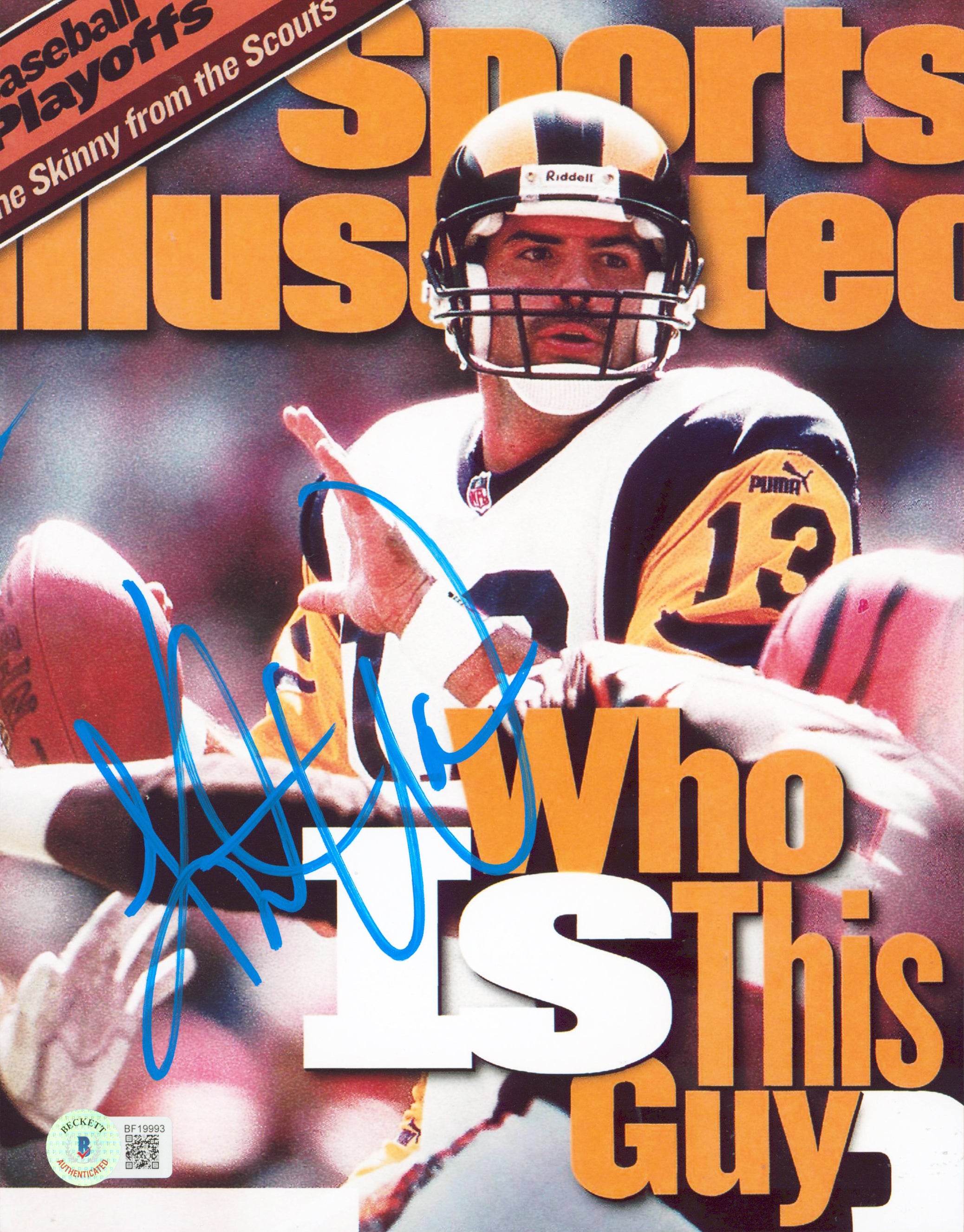 Rams Kurt Warner Authentic Signed 8x10 Photo Autographed BAS #BF19993