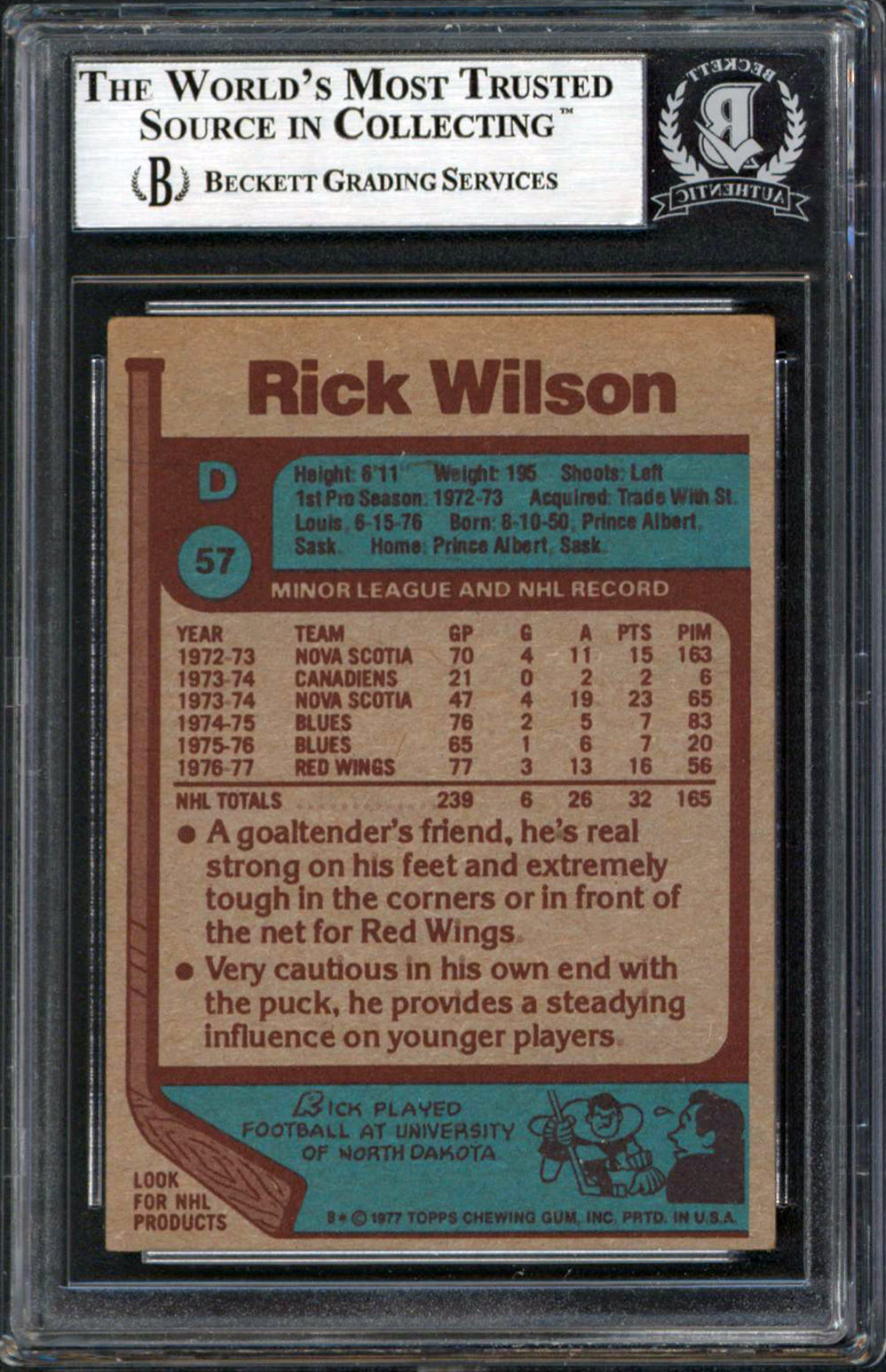 Red Wings Rick Wilson Authentic Signed 1977 Topps #57 Card BAS Slabbed