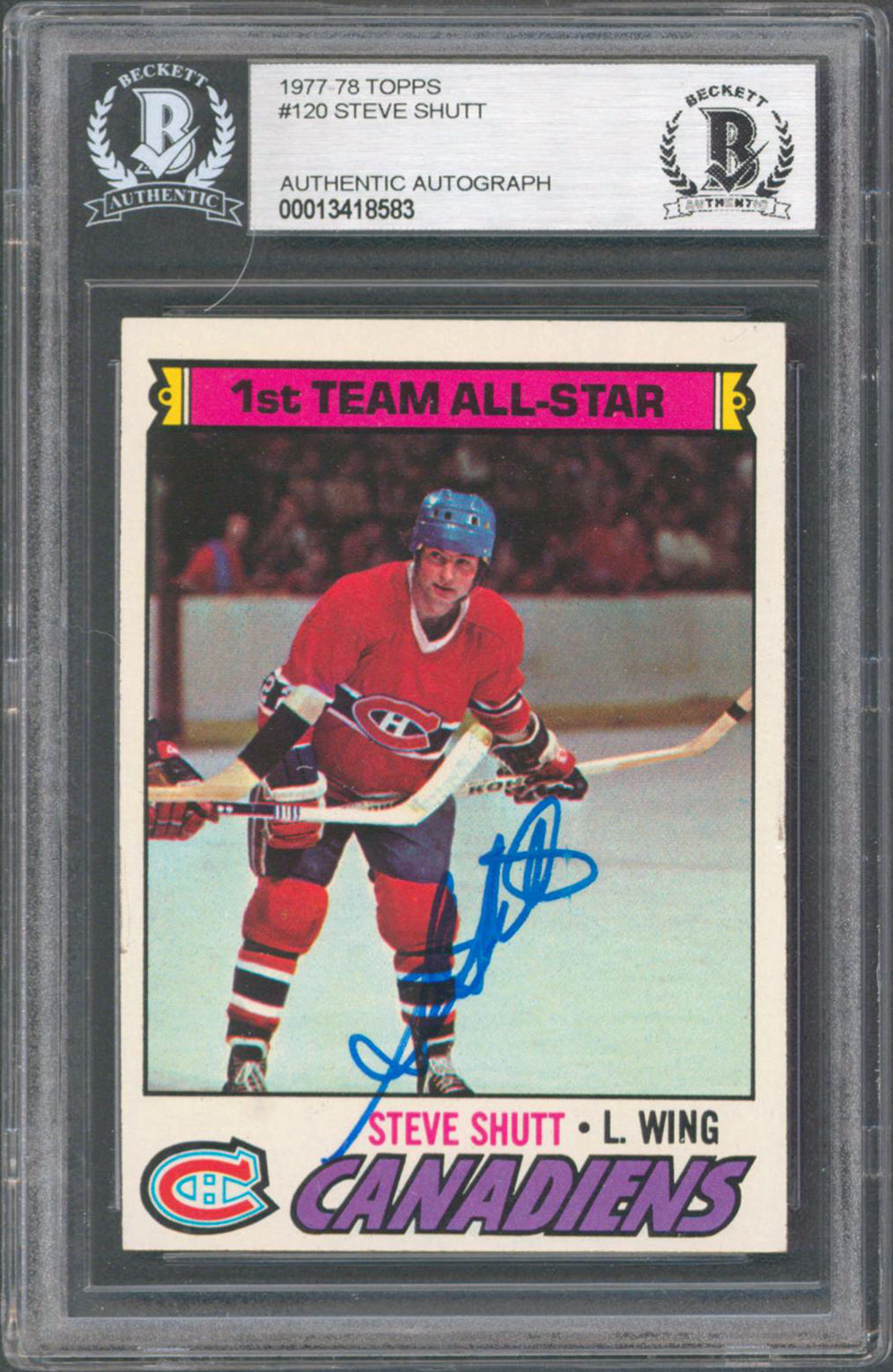 Canadiens Steve Shutt Authentic Signed 1977 Topps #120 Card BAS Slabbed