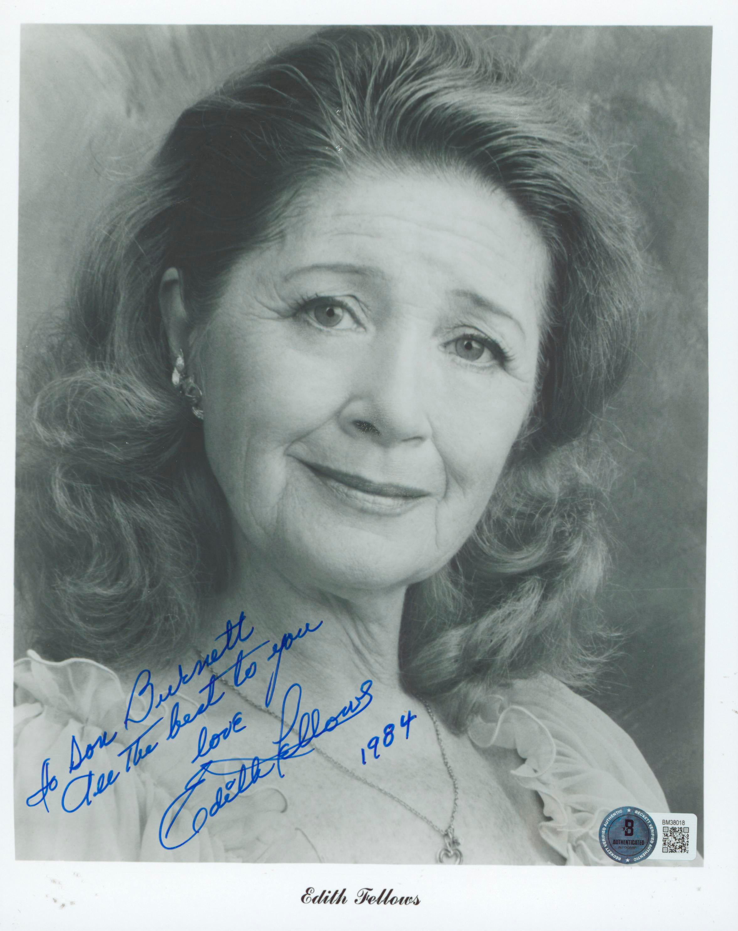 Edith Fellows Pennies from Heaven "All the best" Signed 8x10 Photo BAS #BM38018