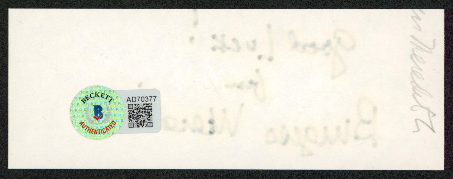 Burgess Meredith Rocky "Good Luck!" Signed 2x5 Cut Signature BAS #AD70377