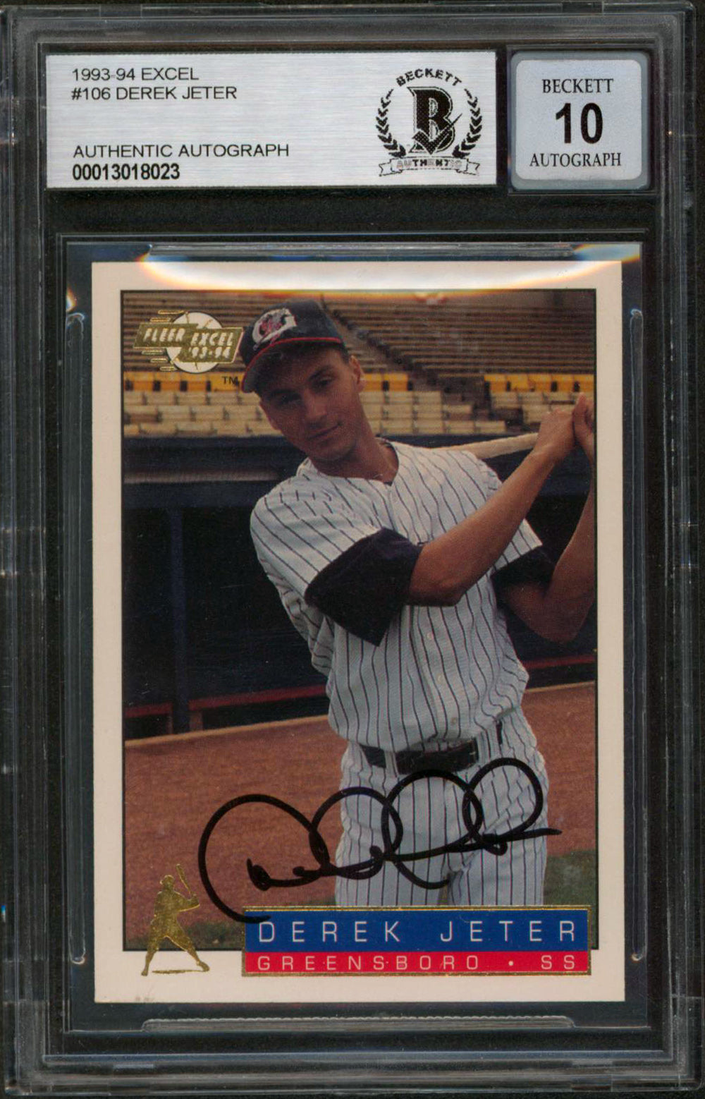 Yankees Derek Jeter Signed 1993 Excel #106 Rookie Card Auto 10! BAS Slabbed