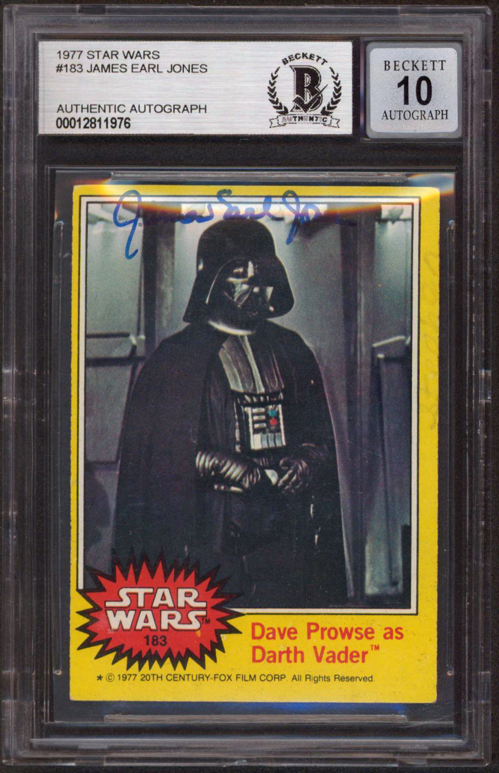 James Earl Jones Star Wars Signed 1977 Star Wars #183 Card Auto 10! BAS Slabbed
