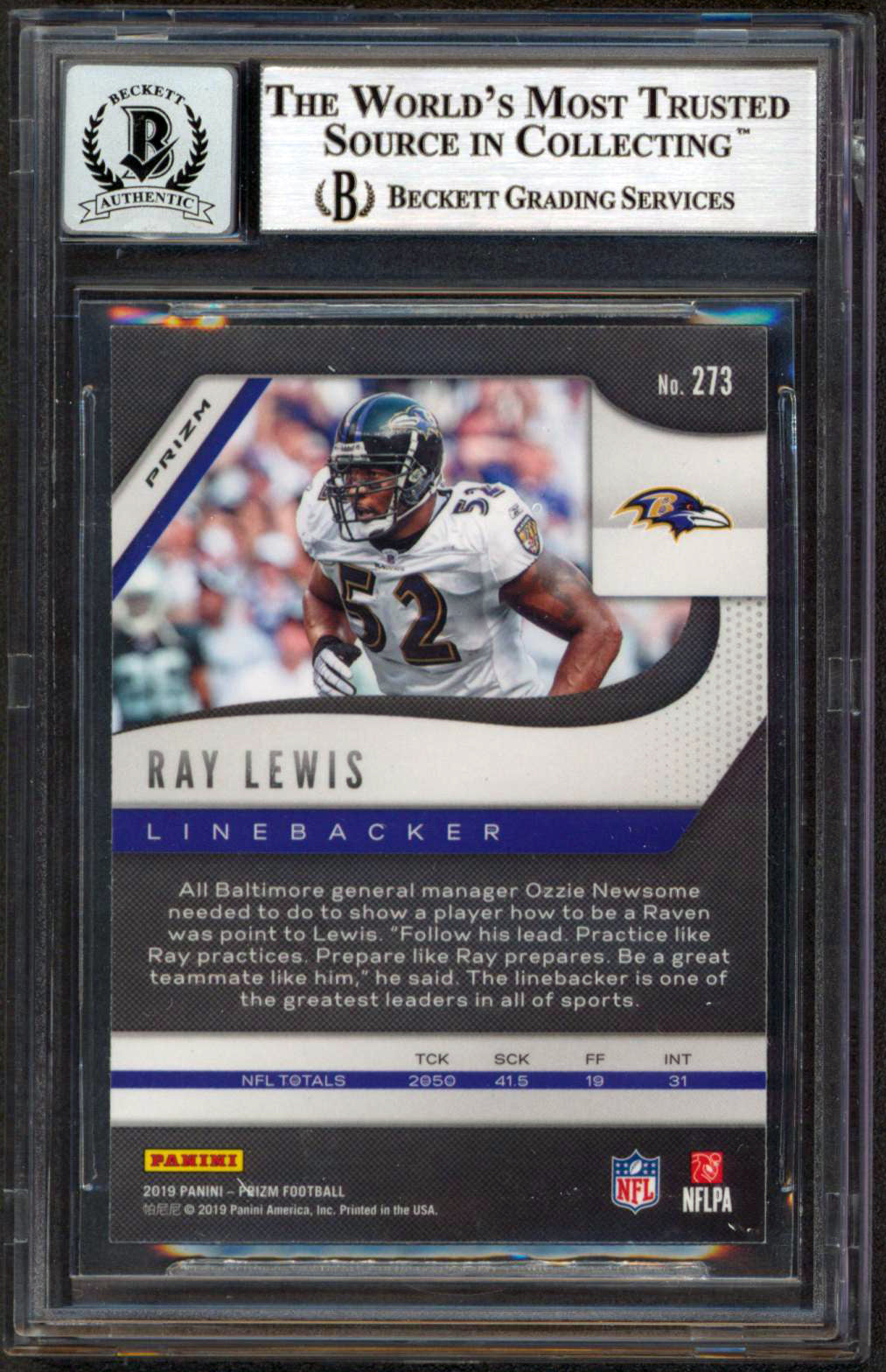 Ravens Ray Lewis Signed 2019 Panini Prizms Red Ice #273 Card Auto 10 BAS Slabbed