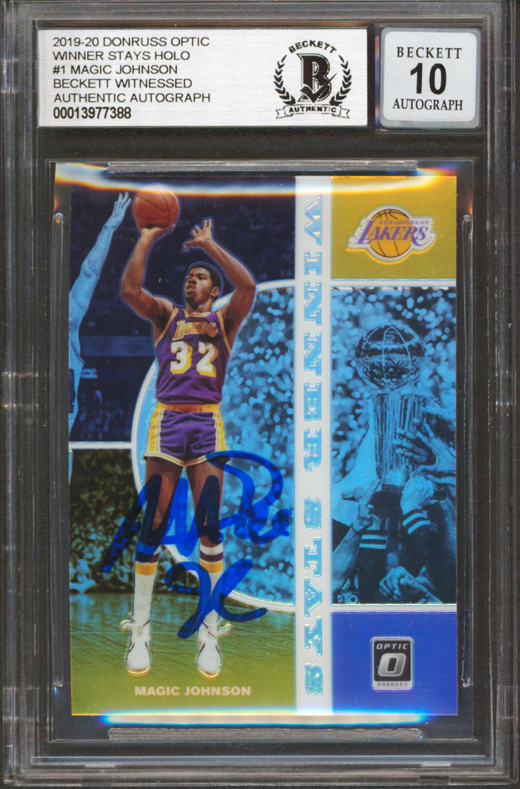 Magic Johnson Signed 2019 Donruss Optic Winner Stays #1 Card Auto 10 BAS Slabbed