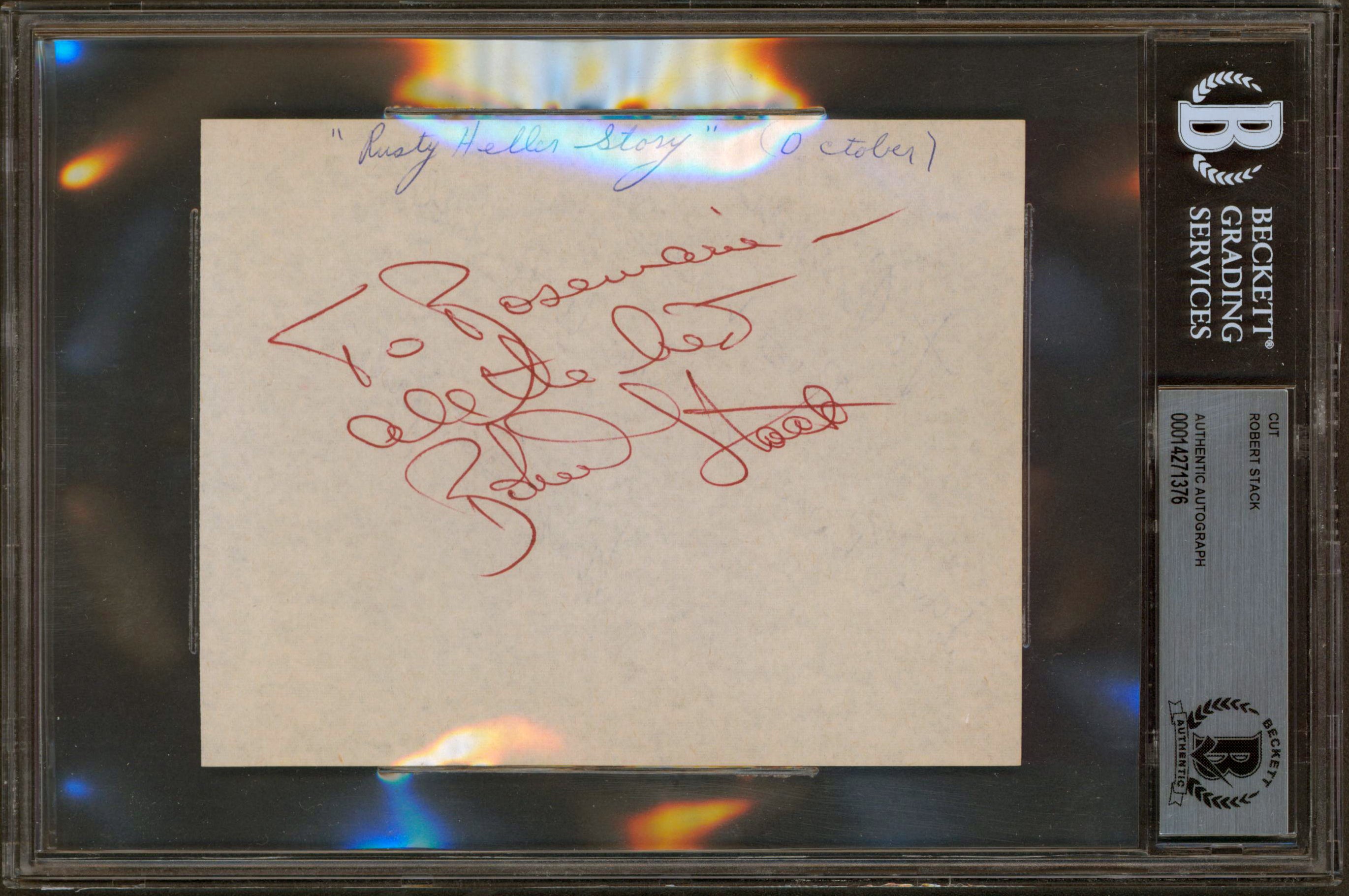 Robert Stack "All The Best" Authentic Signed 4.5x5.5 Cut Signature BAS Slabbed