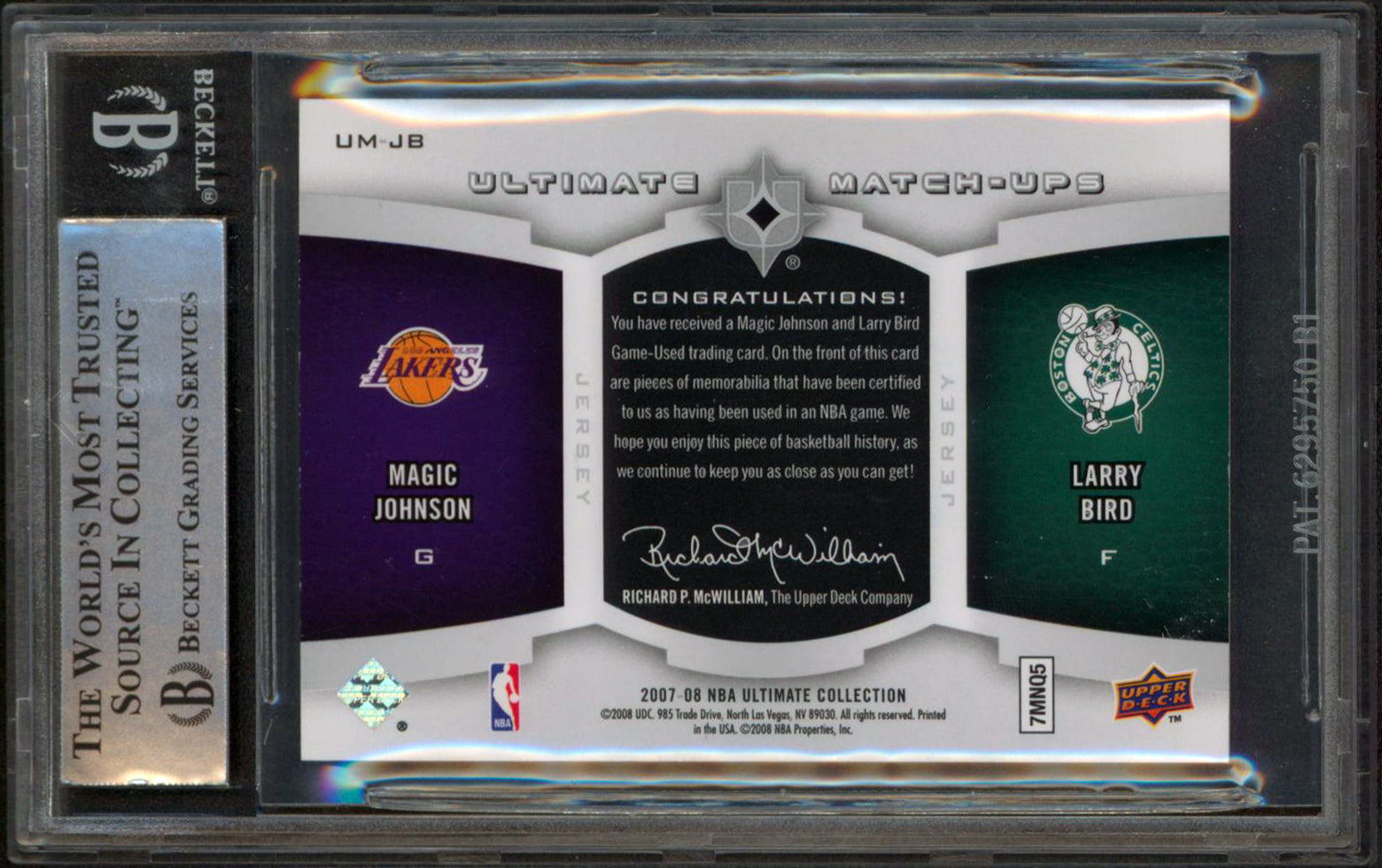 Magic Johnson & Larry Bird Signed 2007 UC Matchups #JB #76/99 Card BAS Slabbed