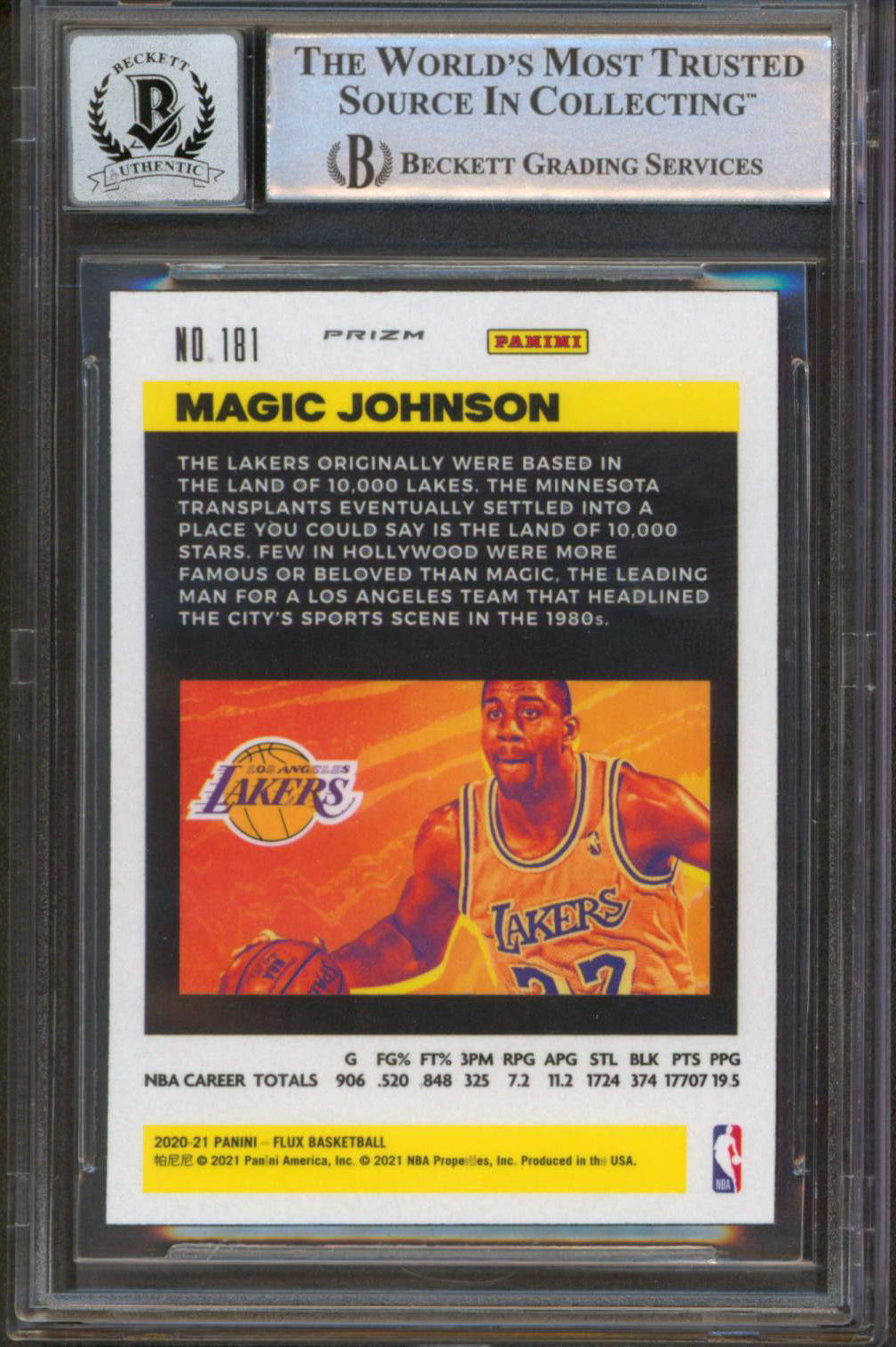 Lakers Magic Johnson Signed 2020 Panini Flux #181 Card Auto 10! BAS Slabbed