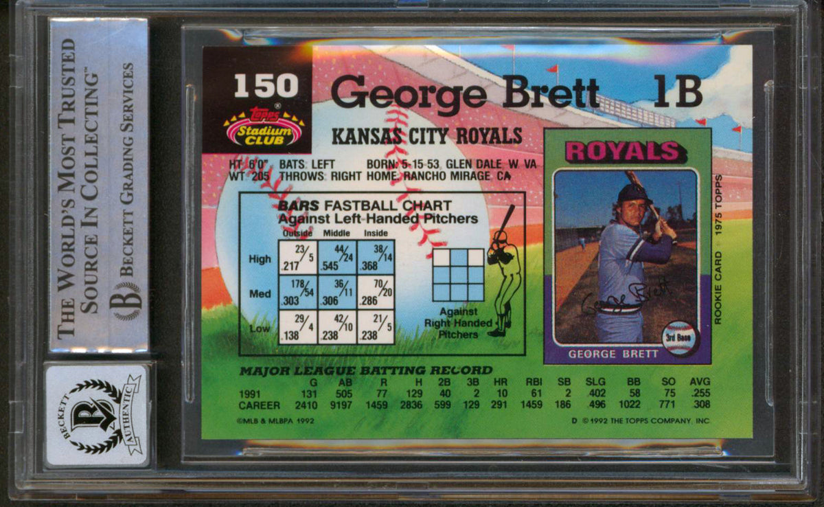 Royals George Brett Signed 1992 Stadium Club #150 Card Auto 10! BAS Slabbed