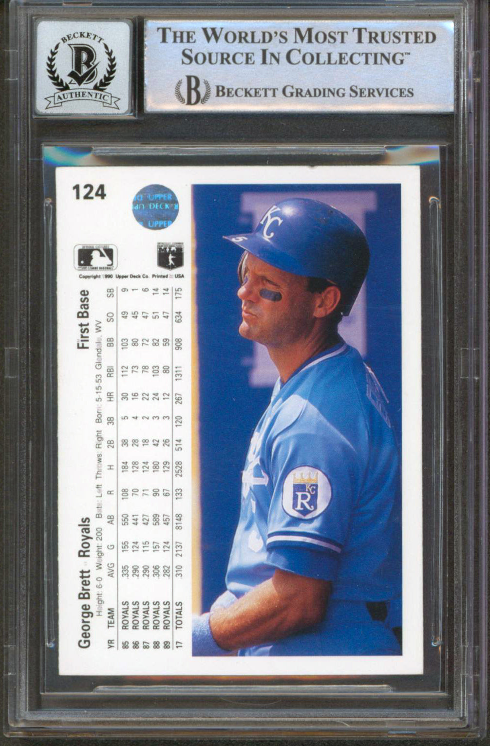 Royals George Brett Signed 1990 Upper Deck #124 Card Auto 10! BAS Slabbed