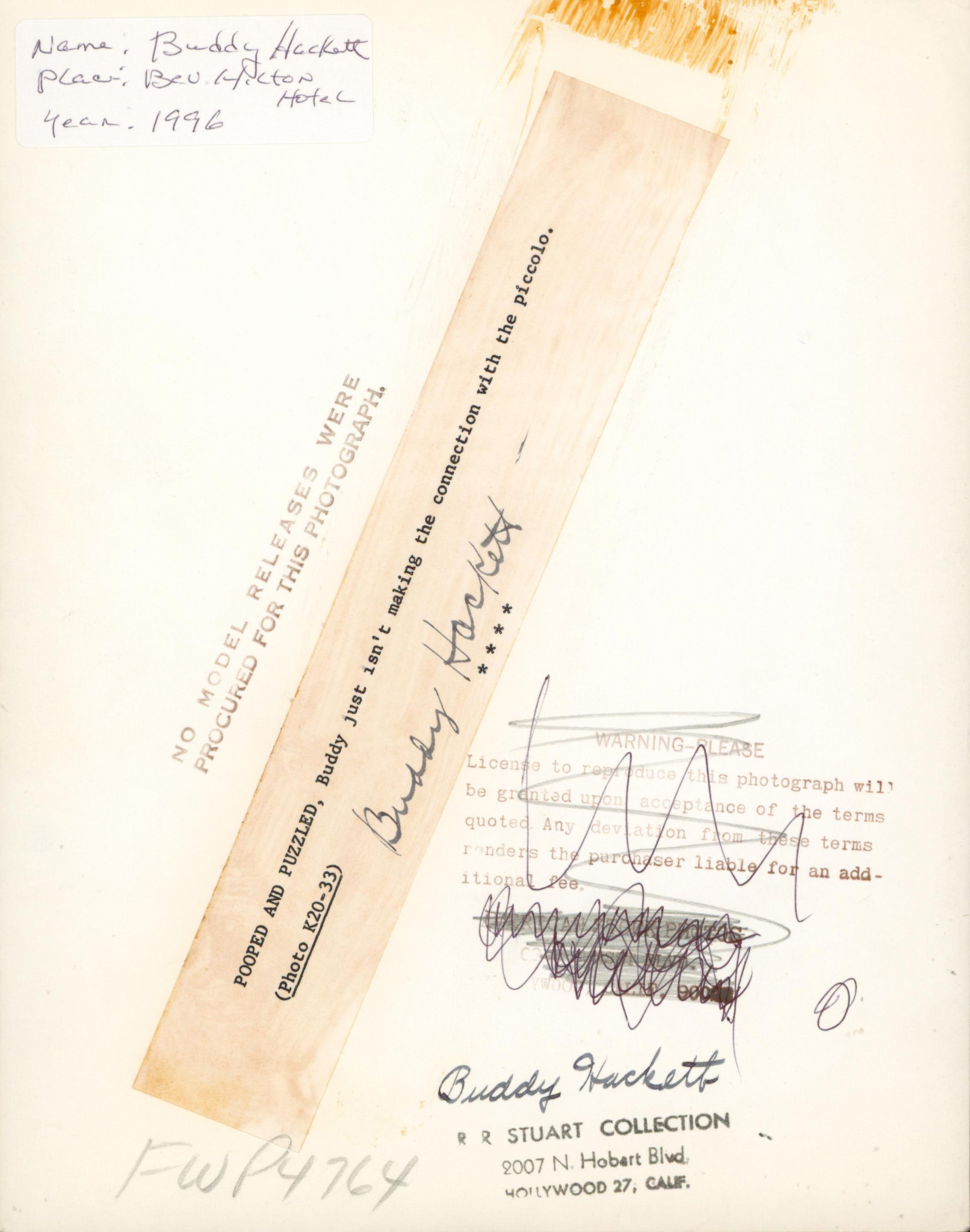 Buddy Hackett Comedian Authentic Signed 7.5x9.5 Photo Autographed BAS #BN74460