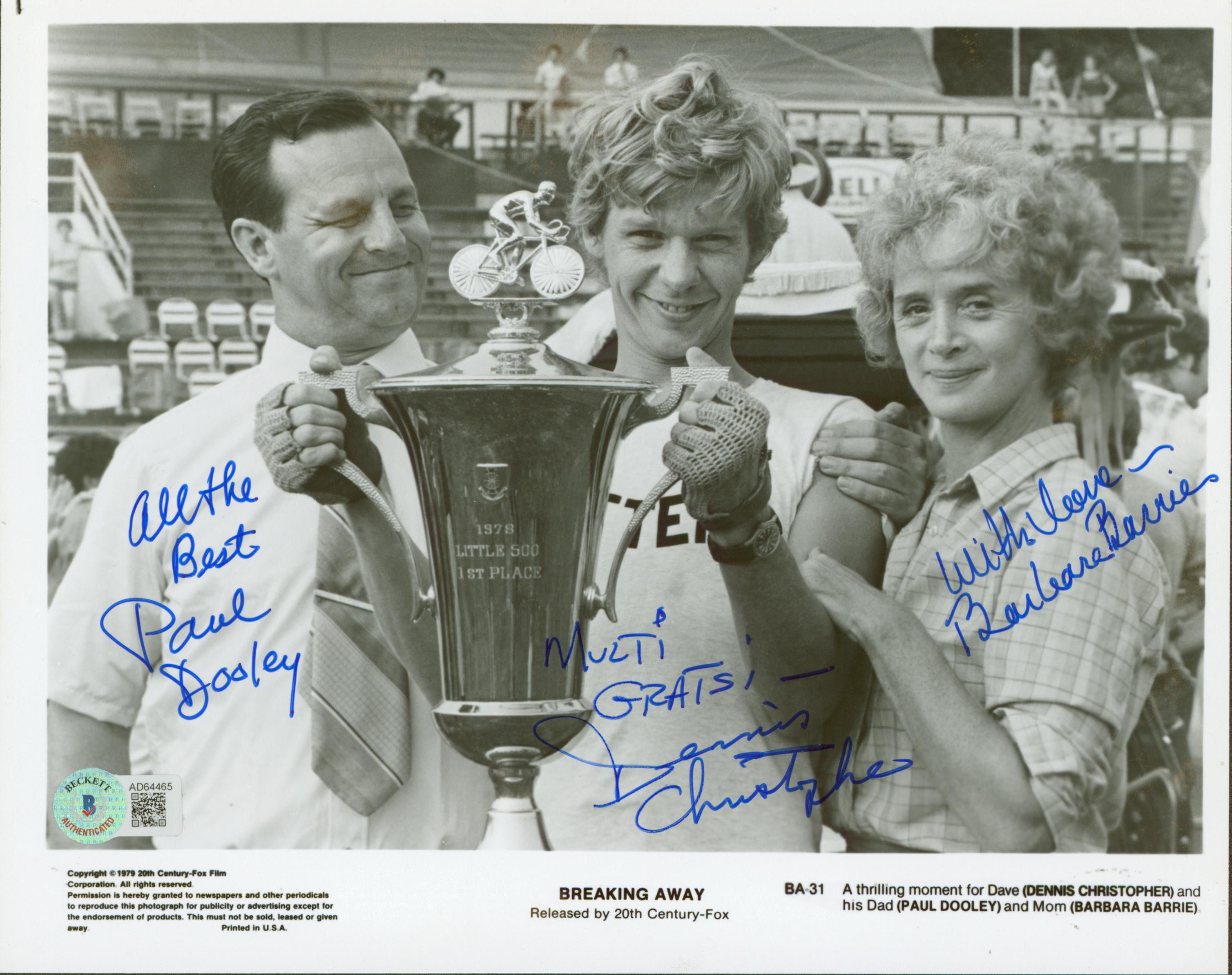 Breaking Away (3) Christopher, Dooley & Barrie Signed 8x10 Photo BAS #AD64465
