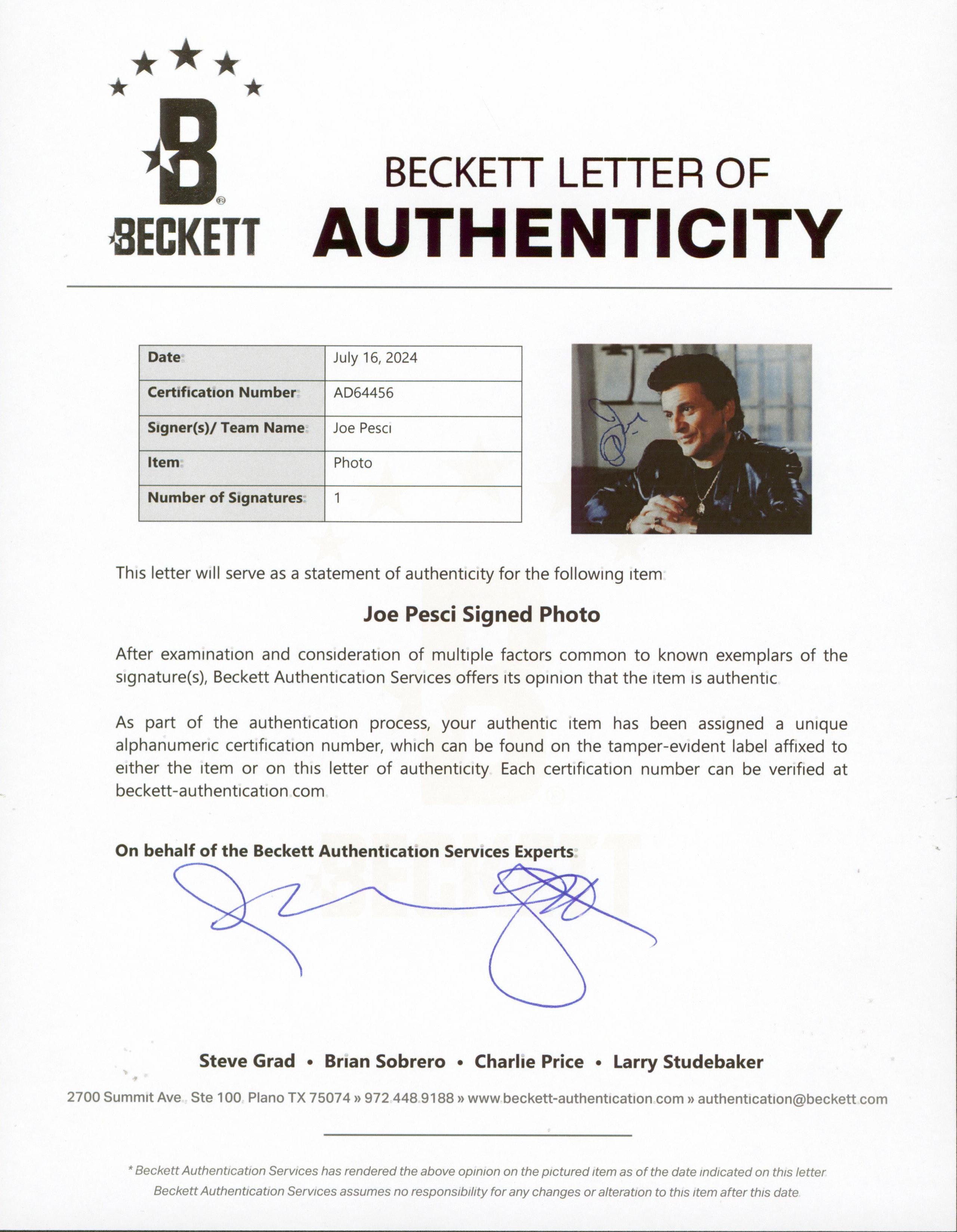 Joe Pesci My Cousin Vinny Authentic Signed 8x10 Photo Autographed BAS #AD64456