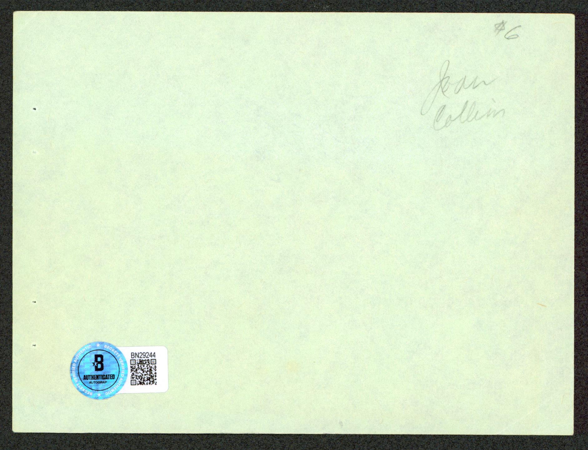 Joan Collins Dynasty Authentic Signed 4.5x6 Index Card Autographed BAS #BN29244