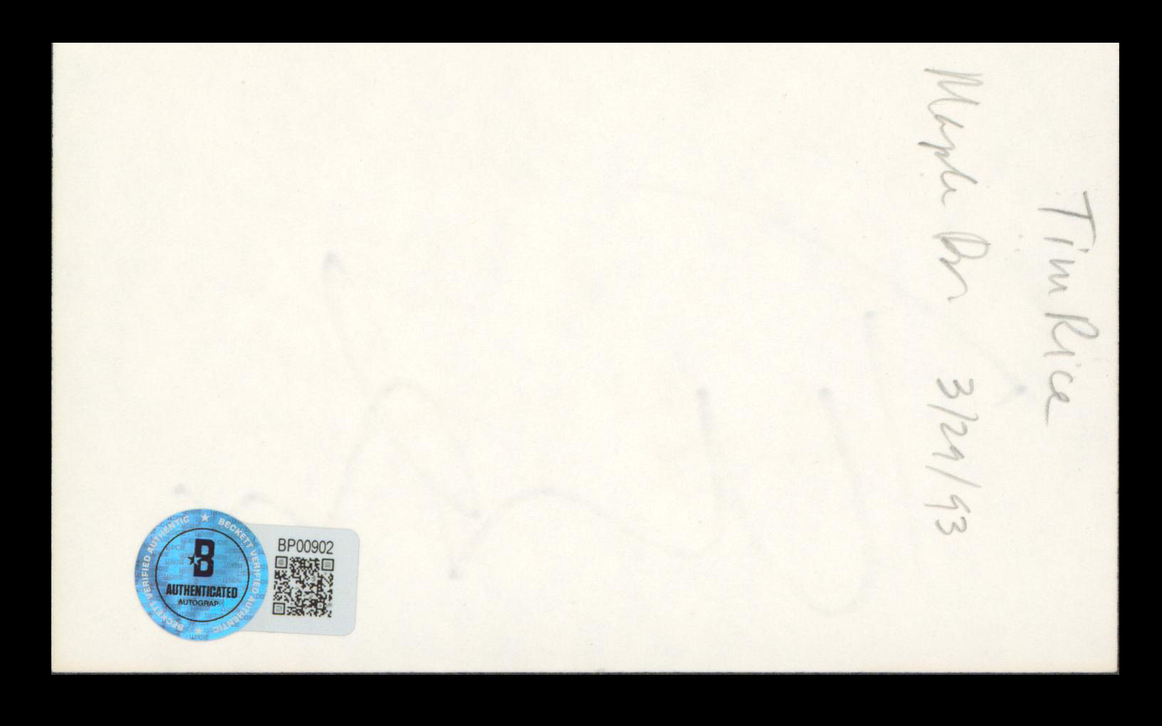 Tim Rice Jesus Christ Superstar Authentic Signed 3x5 Index Card BAS #BP00902