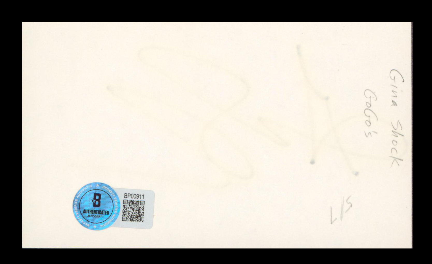 Gina Shock The Go-Go's Authentic Signed 3x5 Index Card Autographed BAS #BP00911