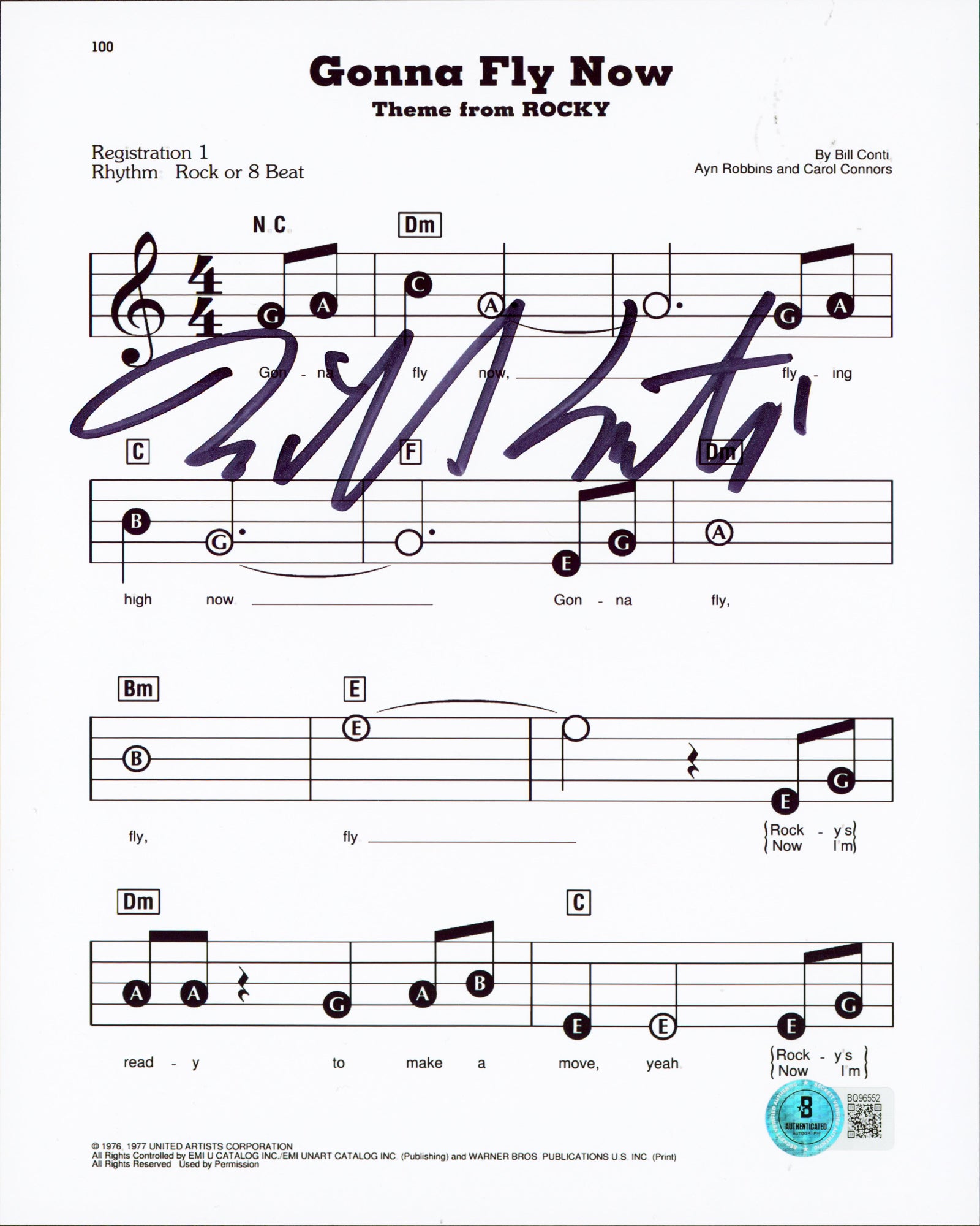 Bill Conti Rocky Authentic Signed 8x10 Music Sheet Vertical Photo BAS 3