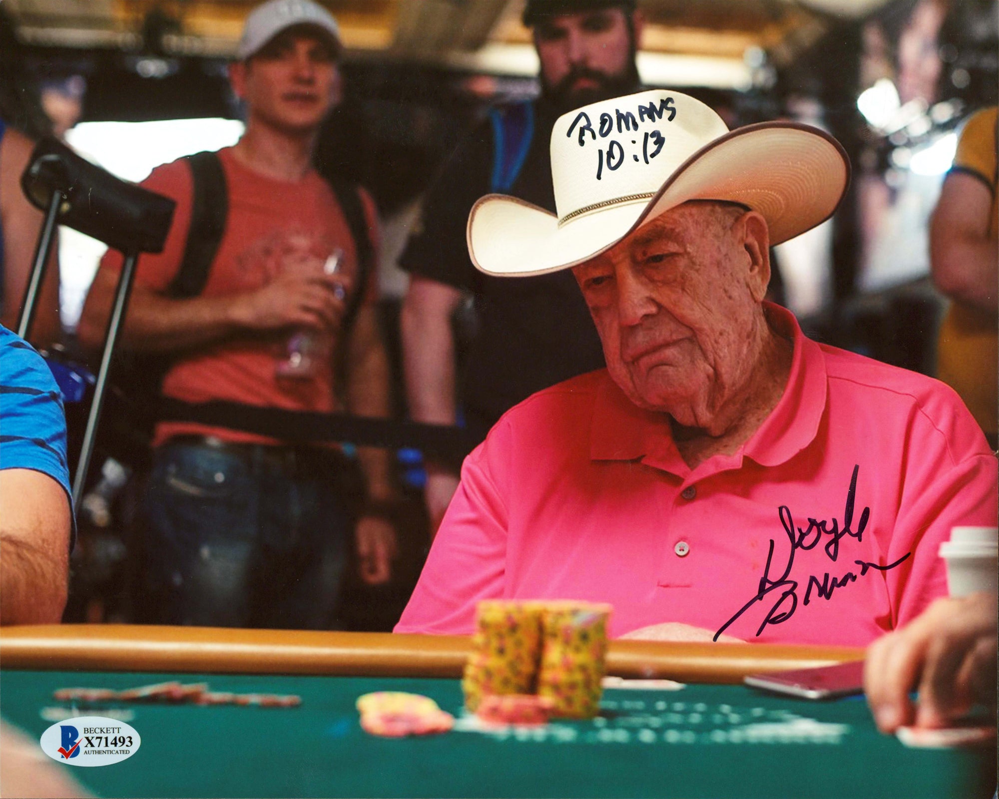 Doyle Brunson "Romans 10:13" Authentic Signed 8x10 Horizontal Photo BAS #X71493