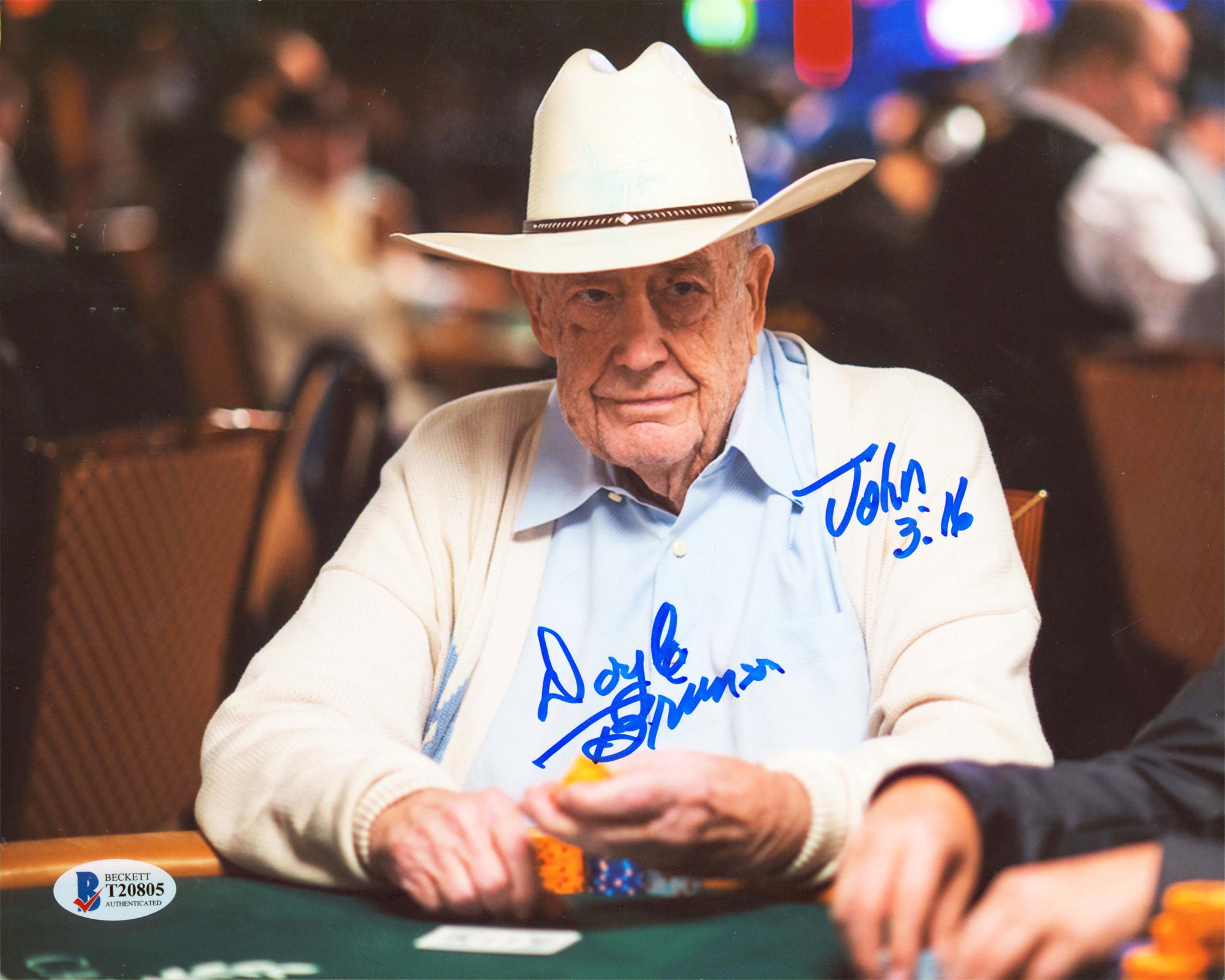 Doyle Brunson John 3:16 Authentic Signed 8x10 Horizontal Photo BAS #T20805