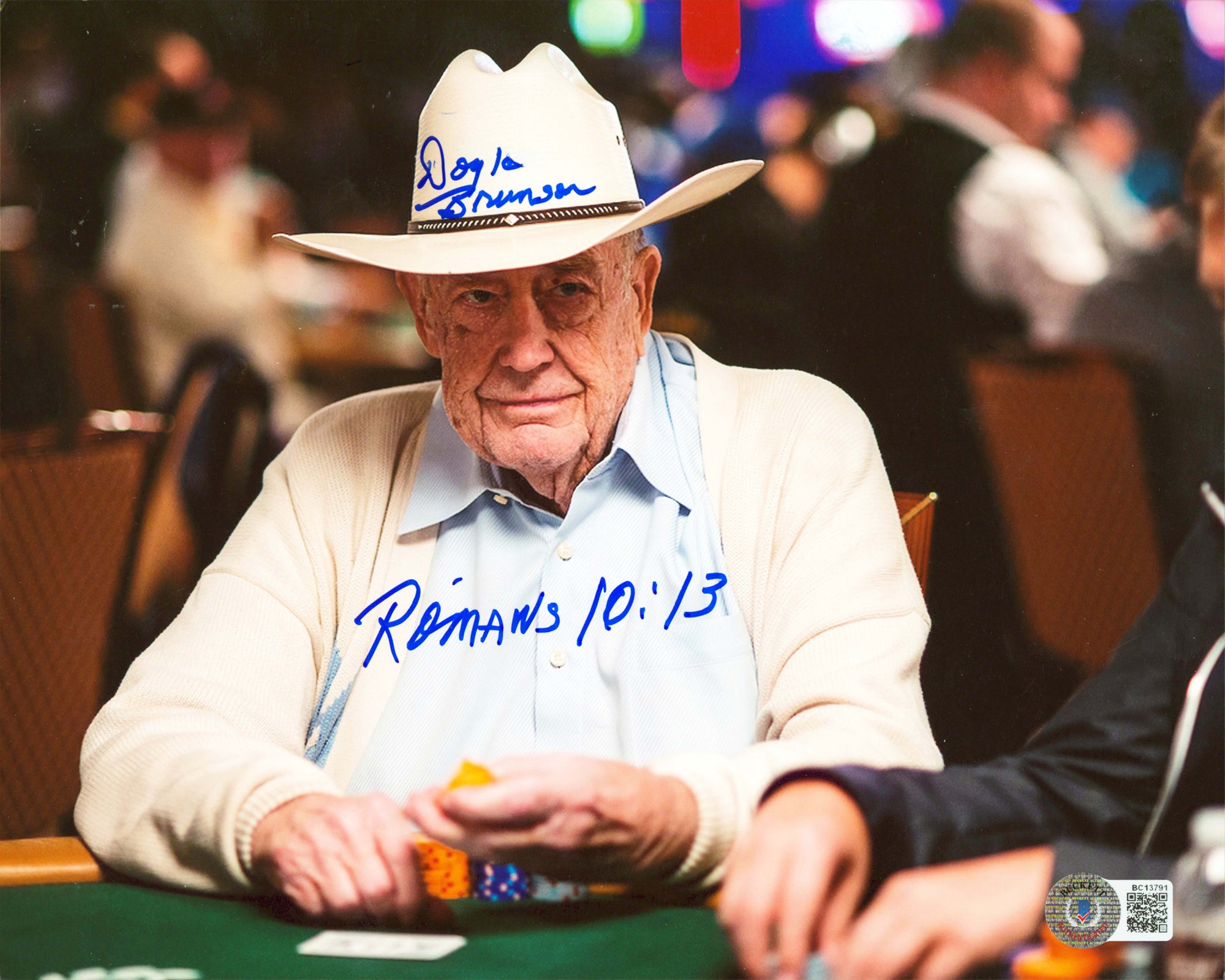 Doyle Brunson "Romans 10:13" Authentic Signed 8x10 Horizontal Photo BAS #BC13791