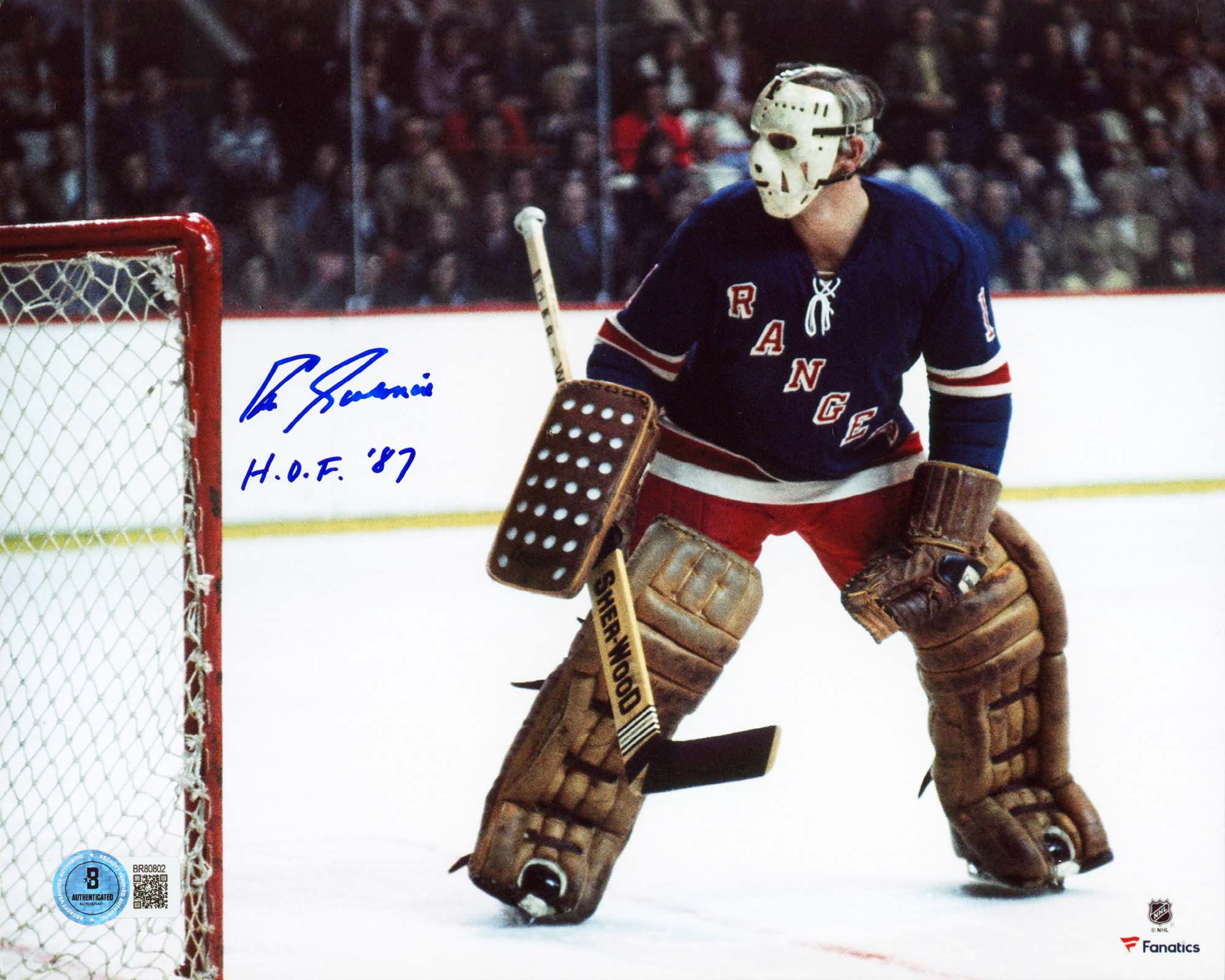 Rangers Eddie Giacomin "HOF 87" Authentic Signed 8x10 Horizontal Photo BAS 1