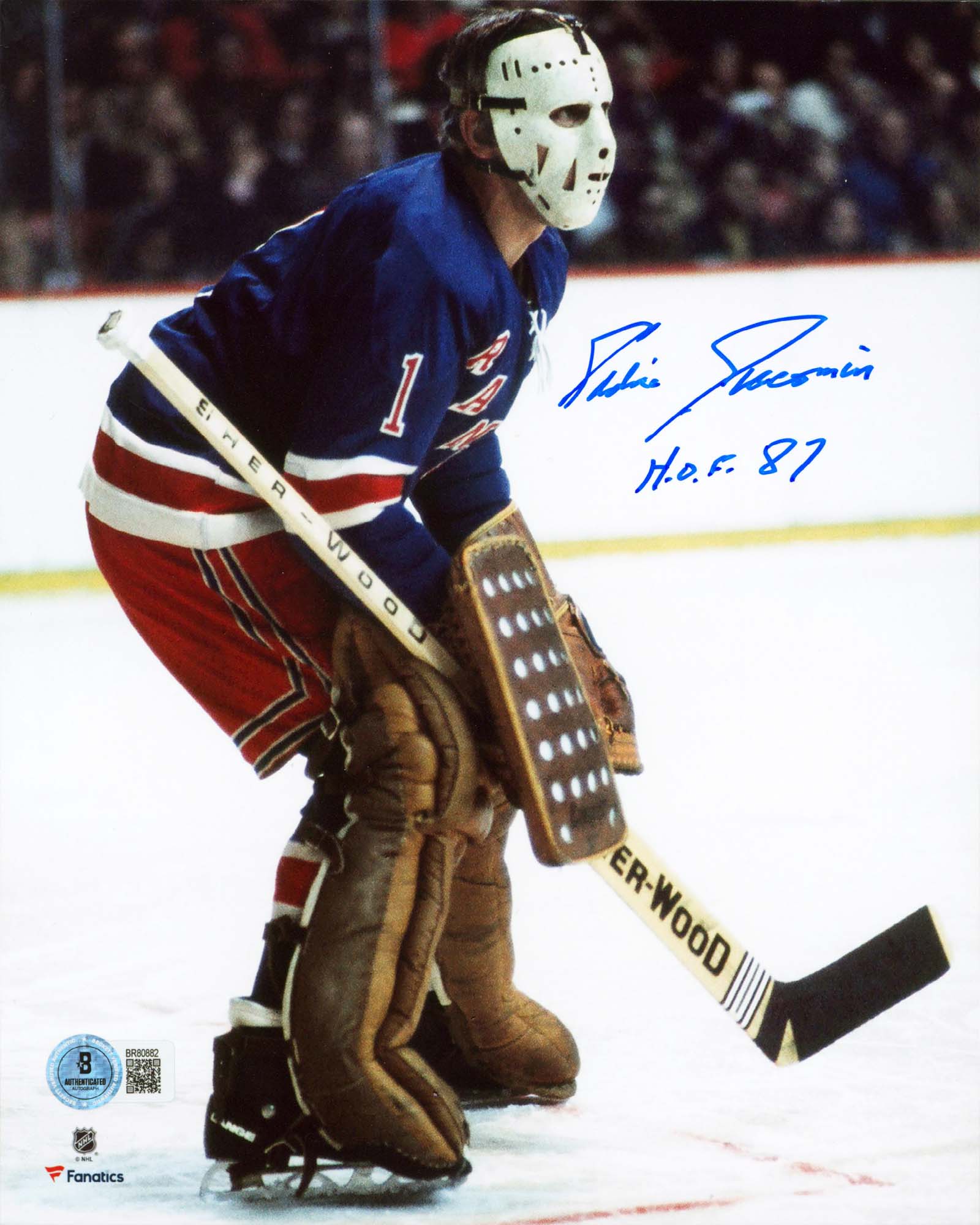 Rangers Eddie Giacomin "HOF 87" Authentic Signed 8x10 Vertical Photo BAS 1