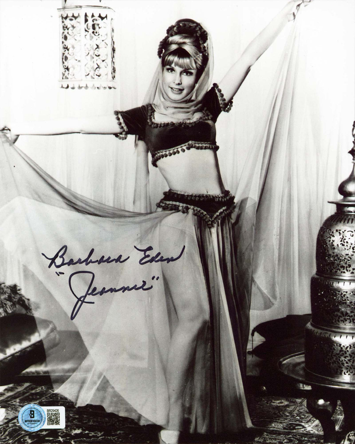 Barbara Eden I Dream of Jeannie "Jeannie" Signed 8x10 Black & White Photo BAS 6