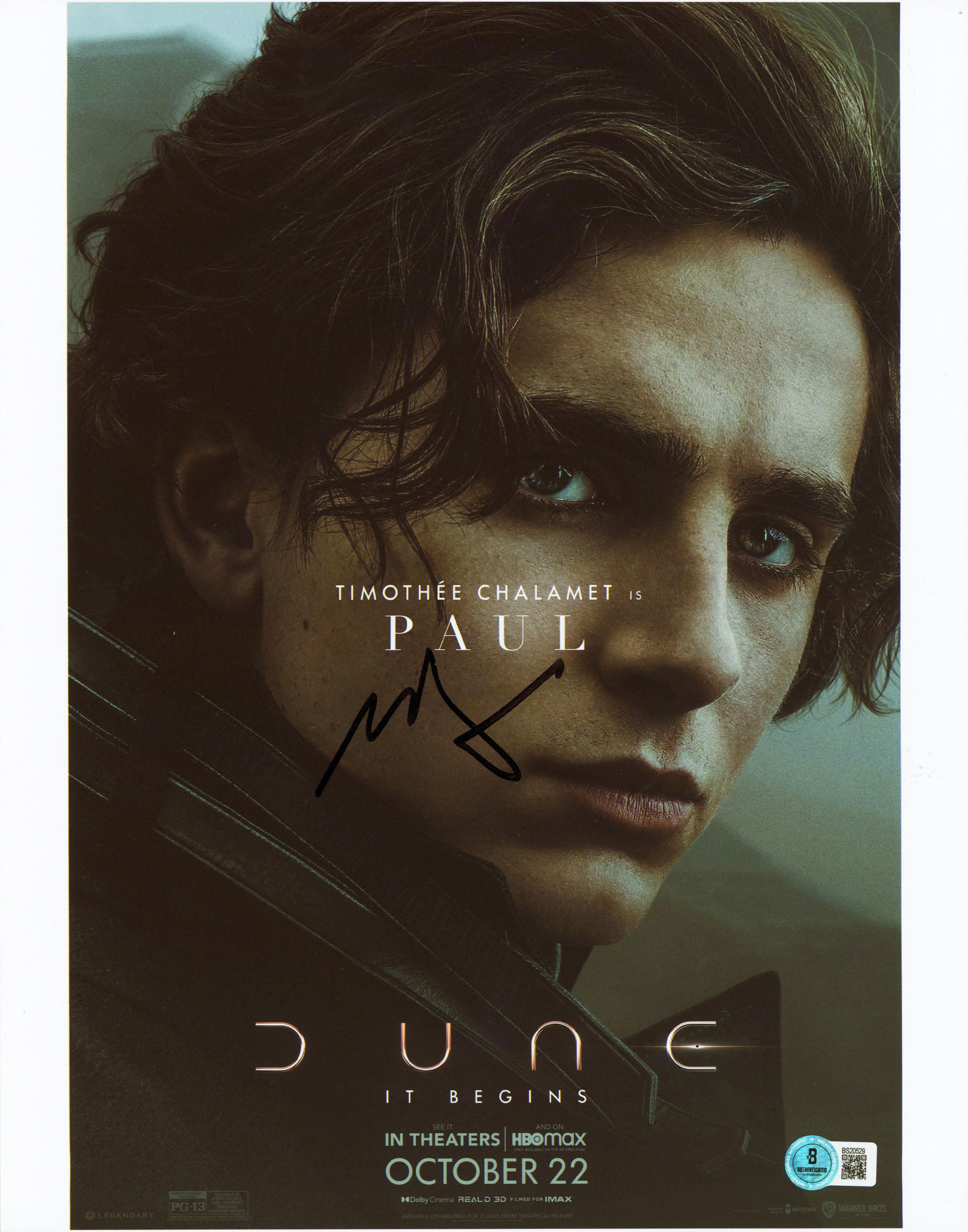 Timothee Chalamet Dune Authentic Signed 11x14 Vertical Photo BAS #BS20529