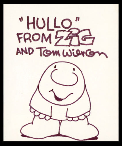 Tom Wilson "Hullo From Zig" Signed 4x4.75 Cut Signature w/ Sketch BAS #BS29331