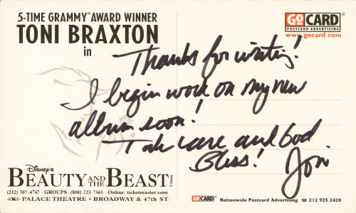 Toni Braxton Beauty and the Beast Authentic Signed 4.25x6 Postcard BAS #BS29284
