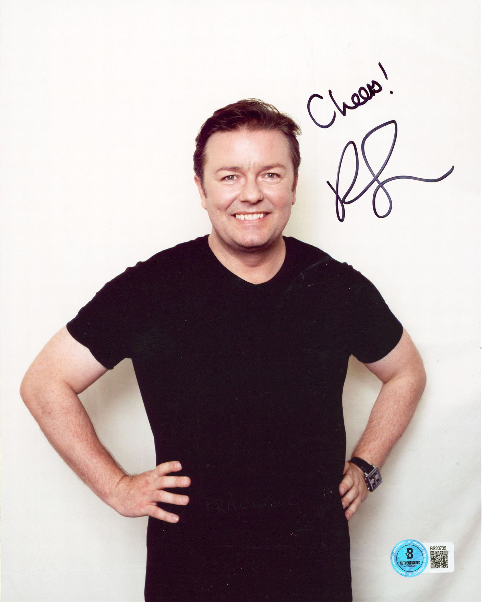 Ricky Gervais The Office "Cheers" Authentic Signed 8x10 Photo BAS #BS20735